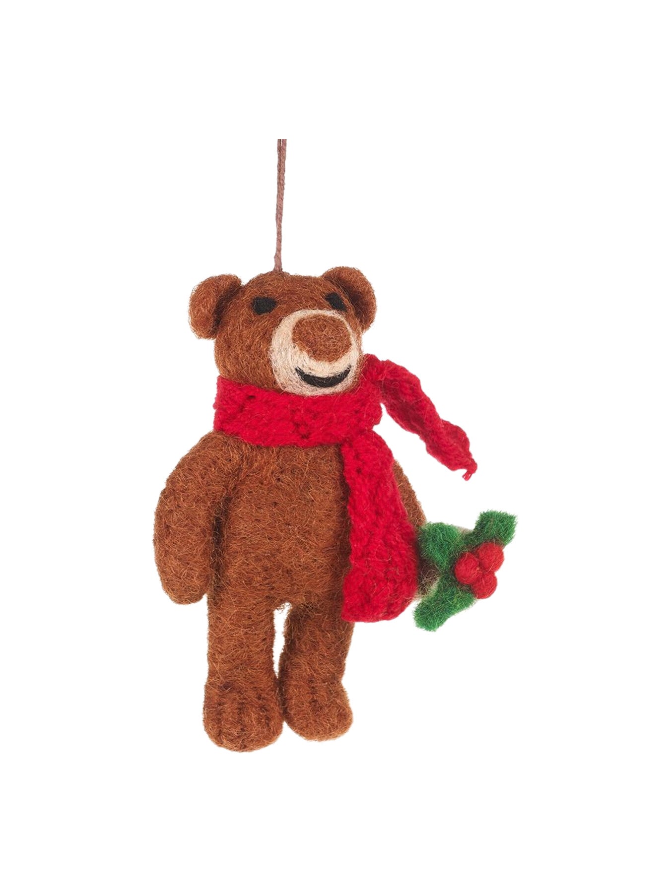 Handmade Felt Biodegradable Bear with Scarf Hanging Christmas Decoration