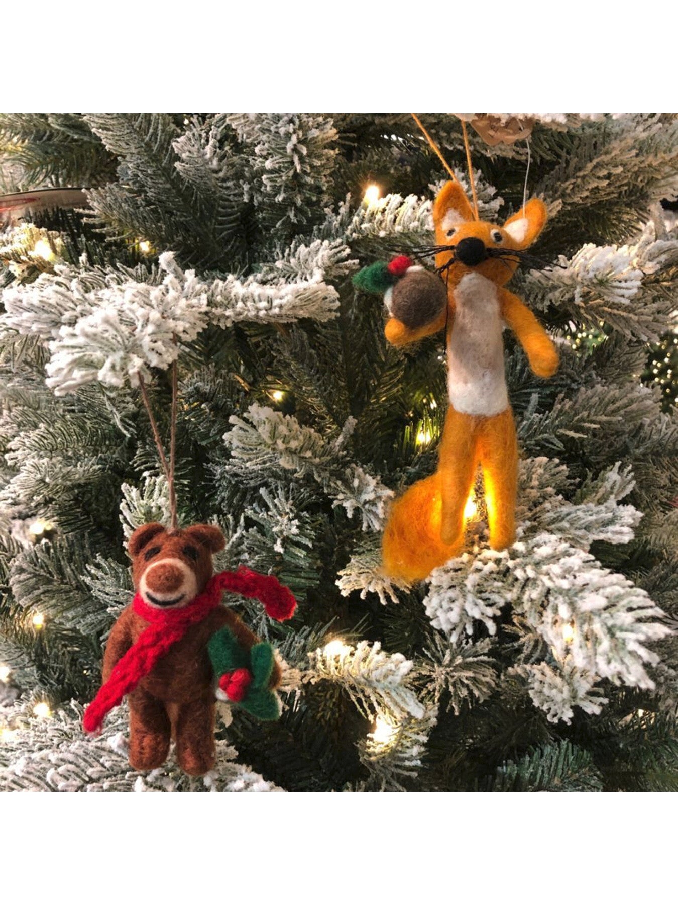 Handmade Felt Biodegradable Bear with Scarf Hanging Christmas Decoration