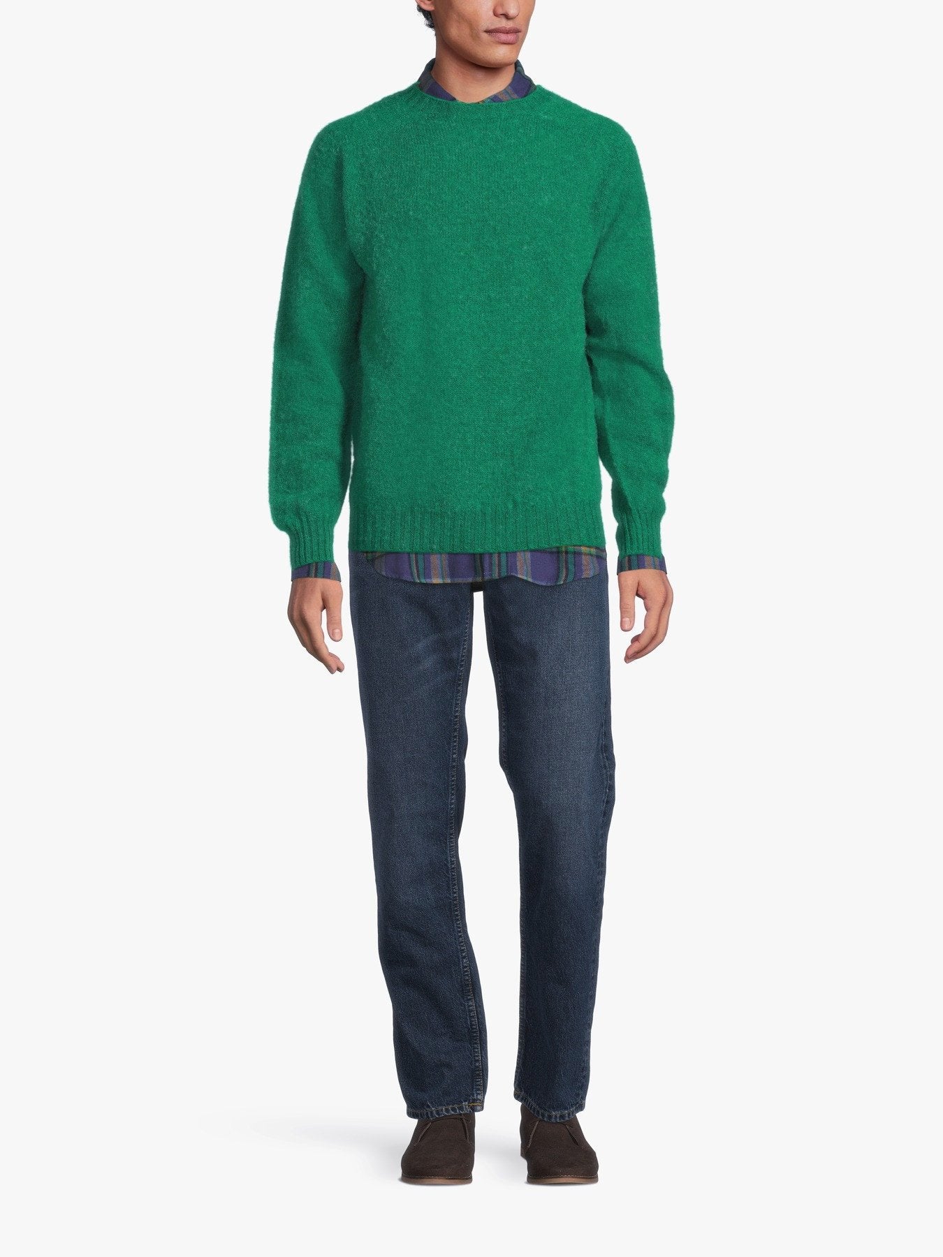 Green Brushed Shetland Crew