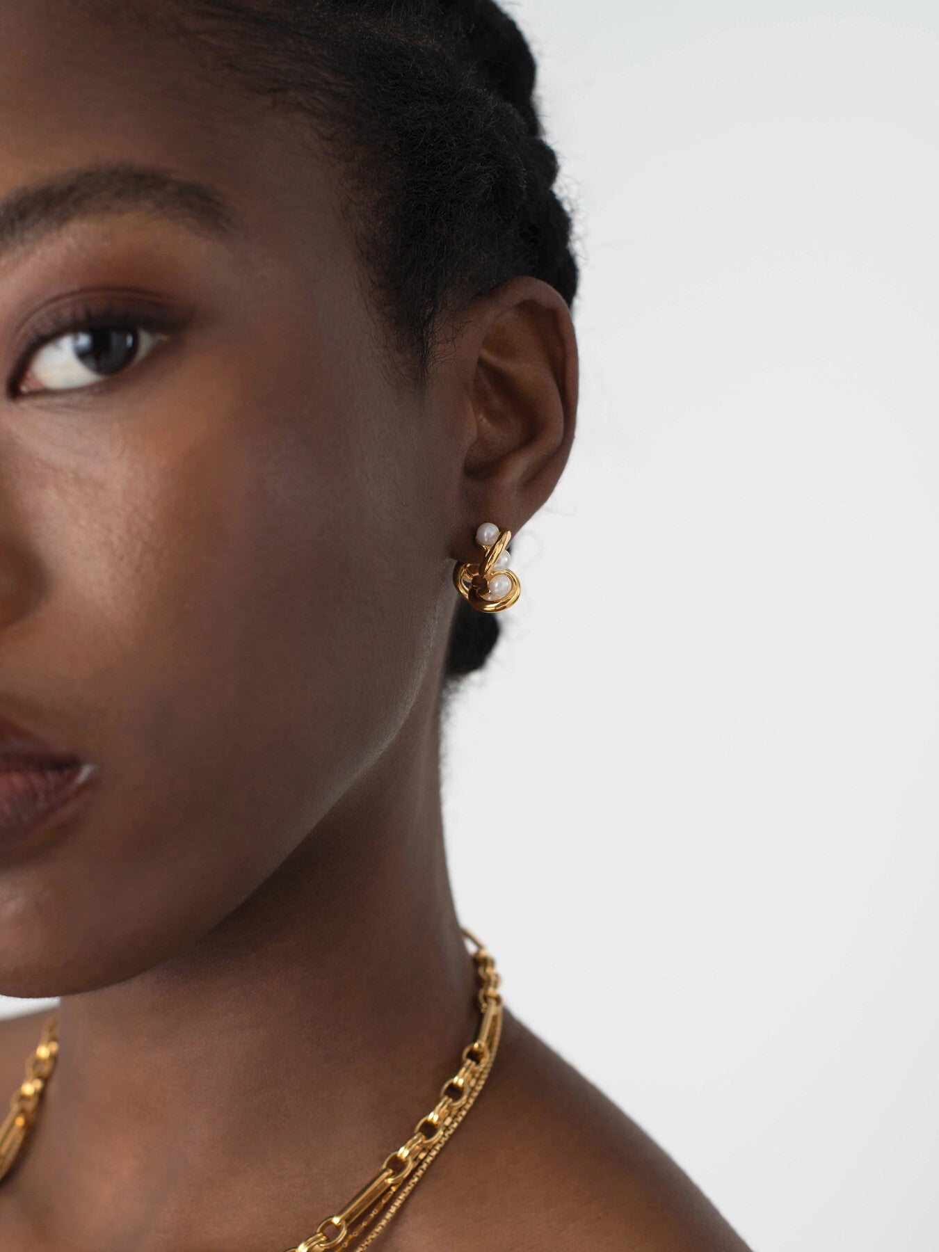 Molten Pearl Twisted Mini Double Hoop Earrings