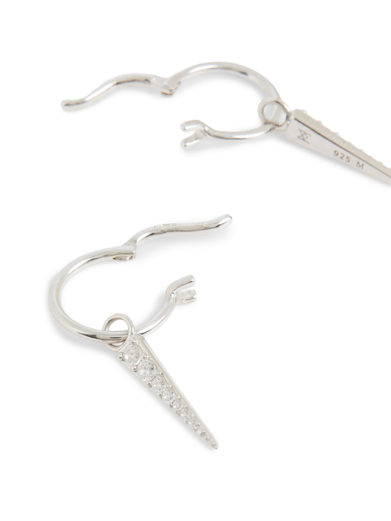 Silver Mini Pave Spike Charm Hoops