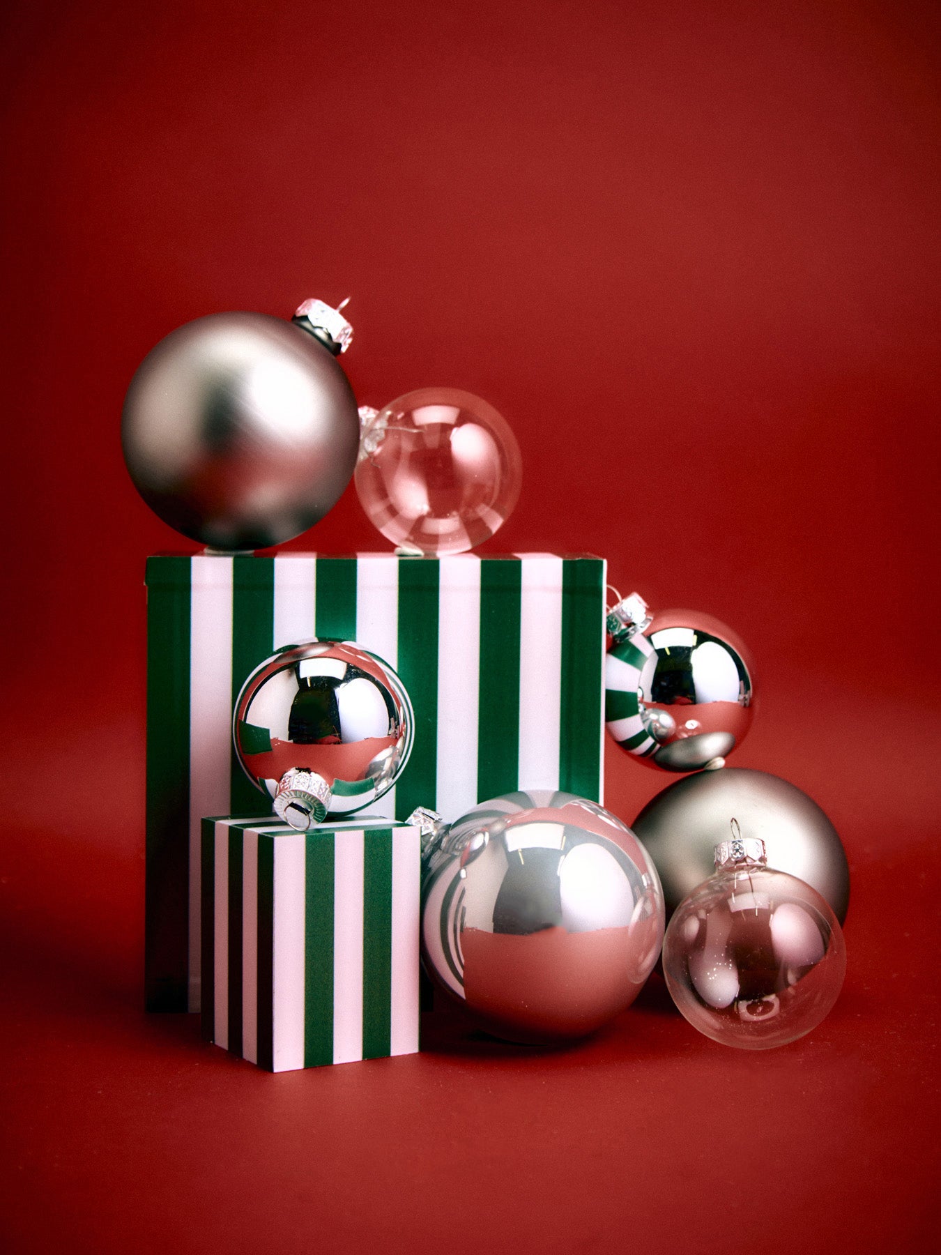 Grey Durable Mixed Finish Baubles Pack of 12
