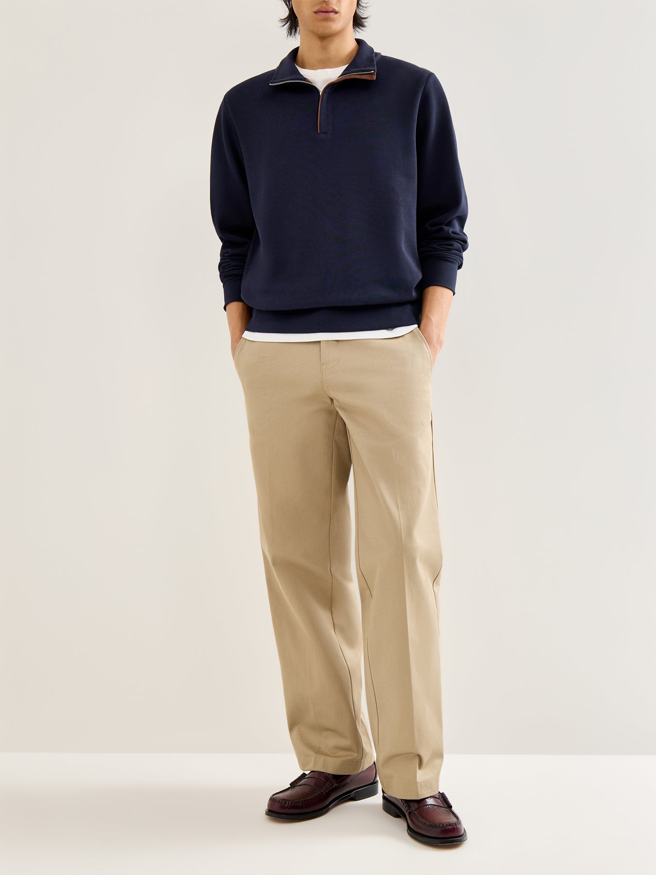 Sacker Rib Cotton Half Zip Blue