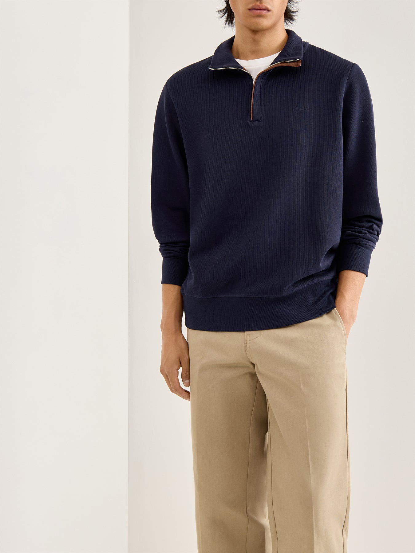 Sacker Rib Cotton Half Zip Blue