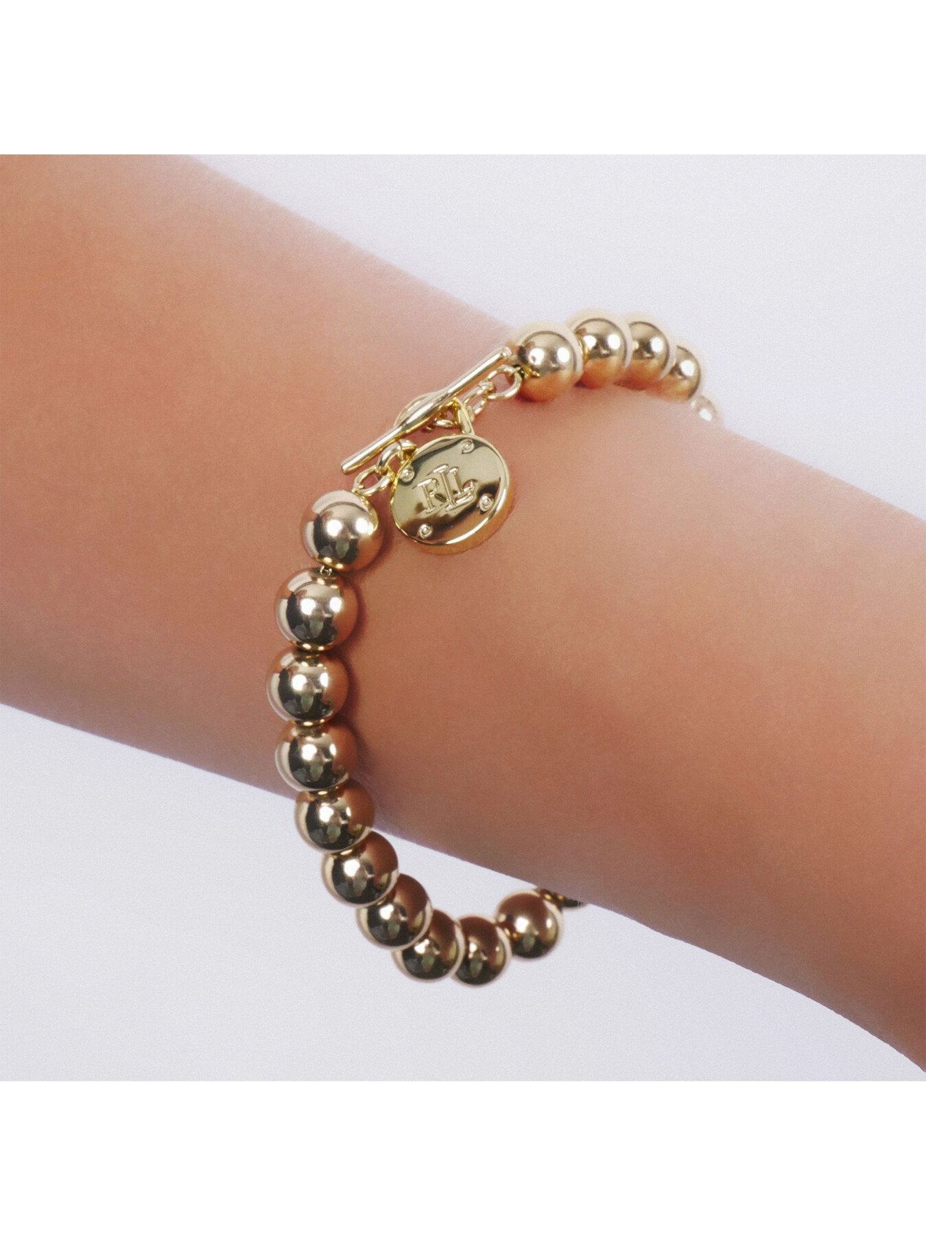 Lauren Ralph Lauren Gold Beaded Chain Bracelet with Padlock