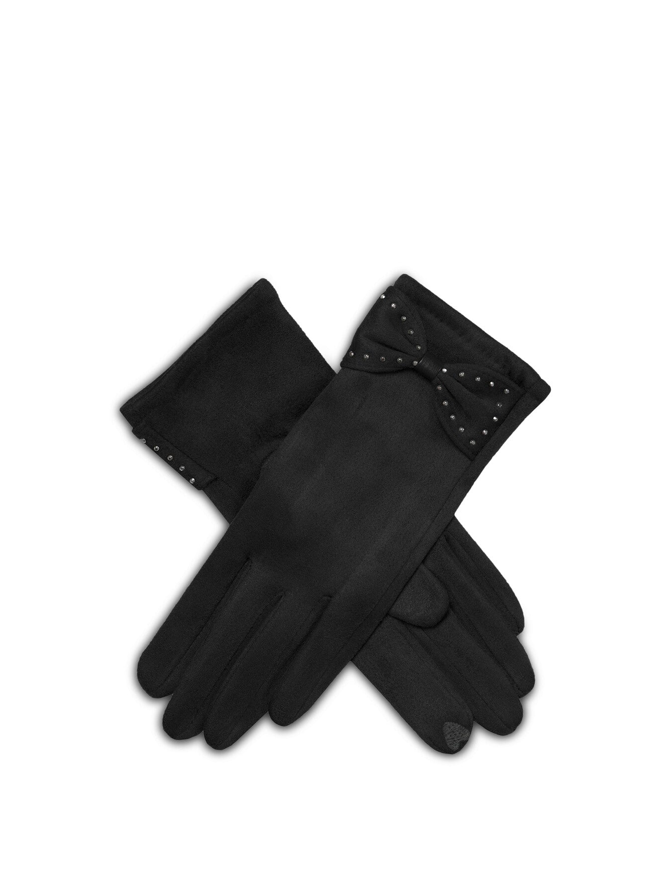Faux Suede Gloves with Studded Bow