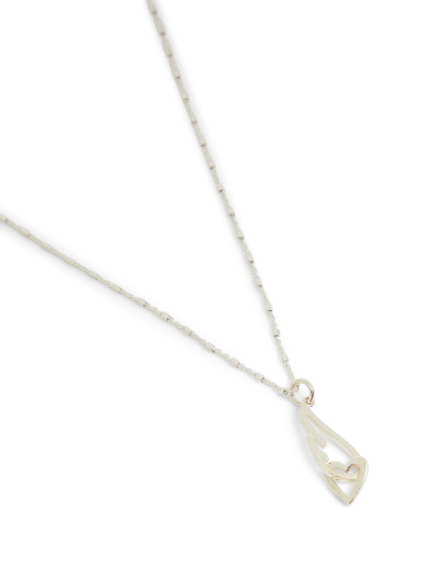 Delicate Cube Interlocking Heart And Angel Wing Necklace
