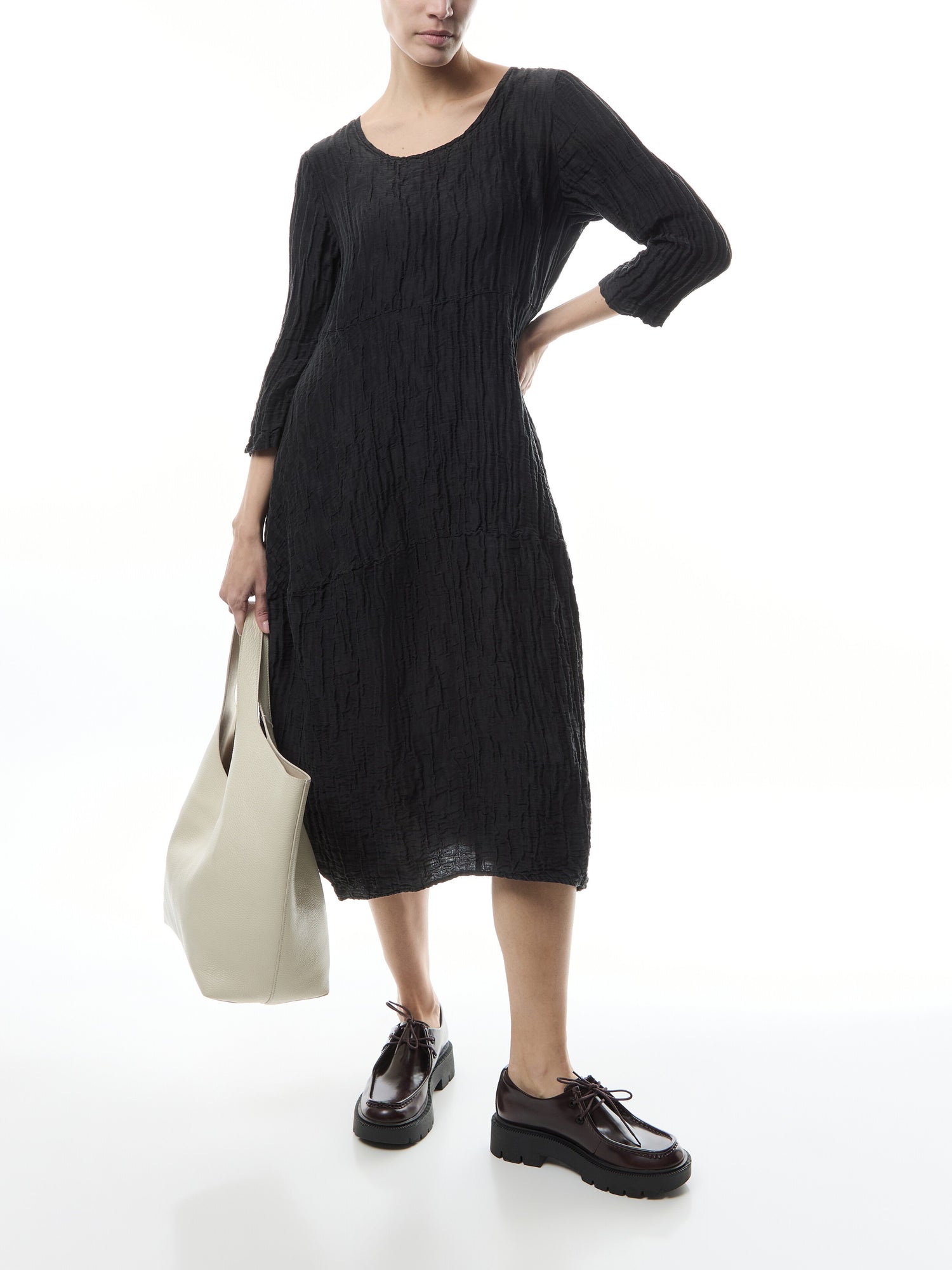 Silk Crinkle Dress Black