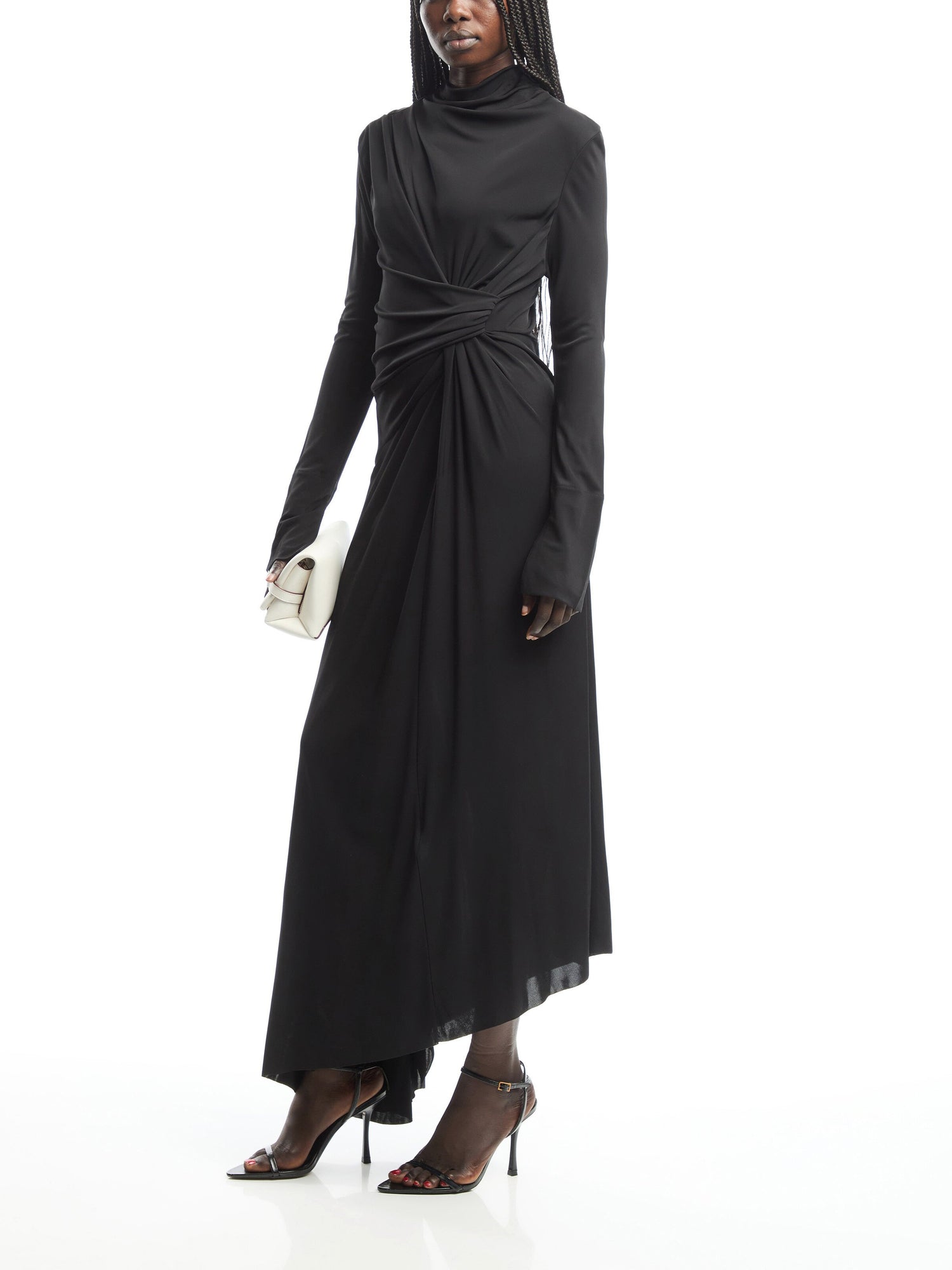 High Neck Asymmetric Draped Dress