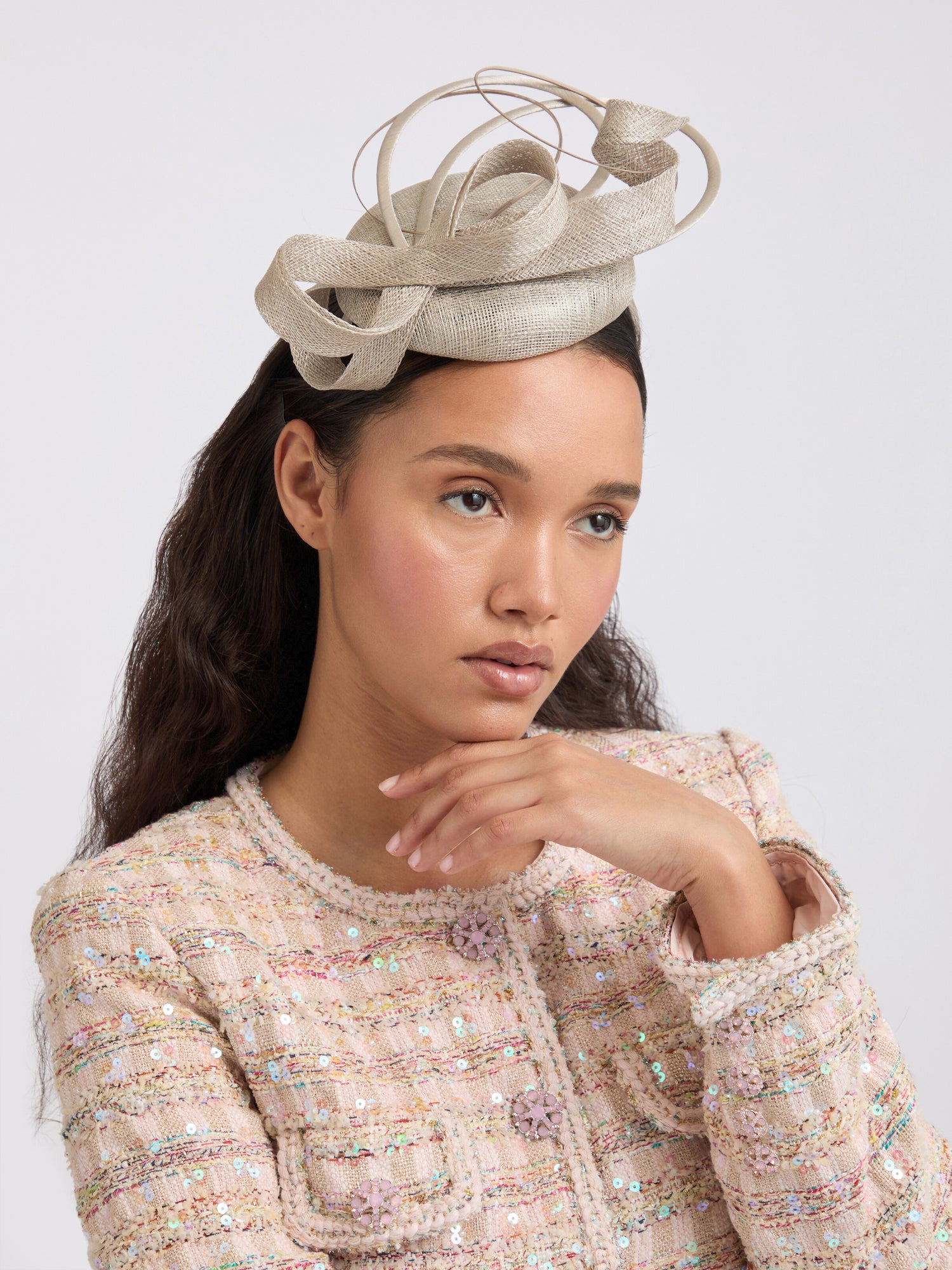 Loops and Quill Sinamay Button Fascinator