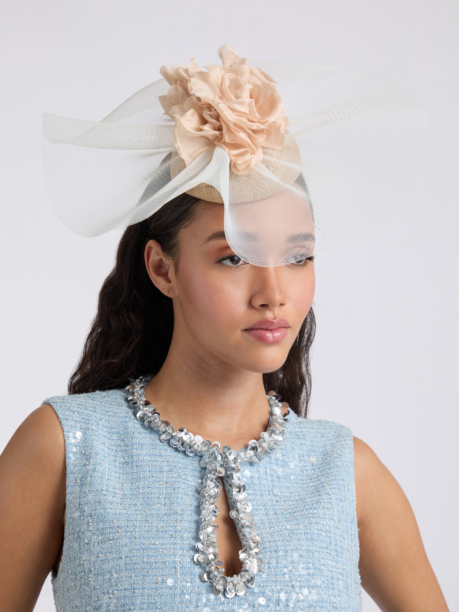 Organza Flower and Crin Button Pillbox