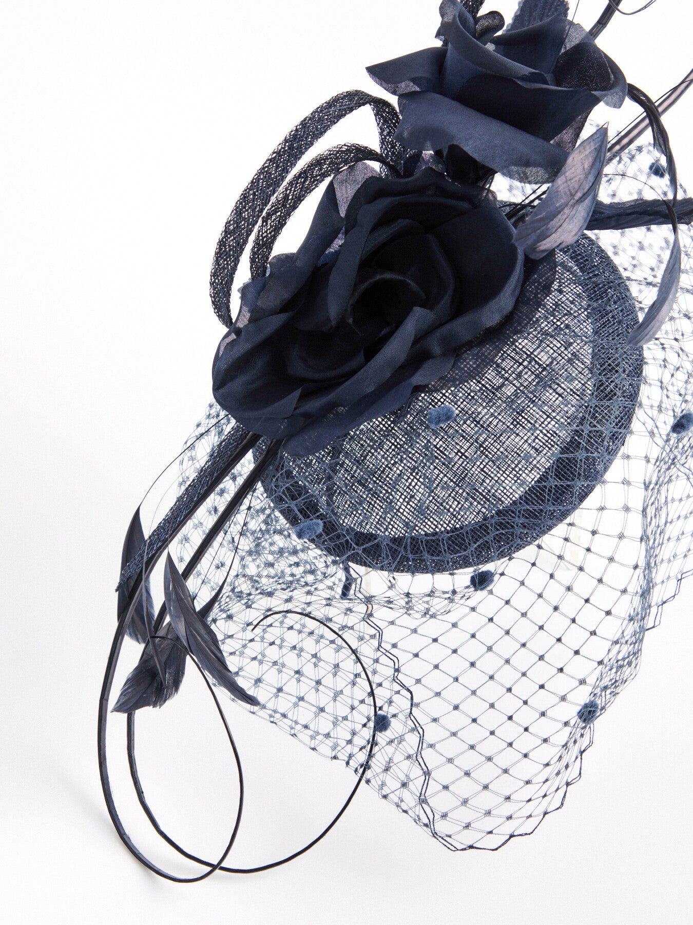 Pillbox with Veiling Flower and Quills Fascinator