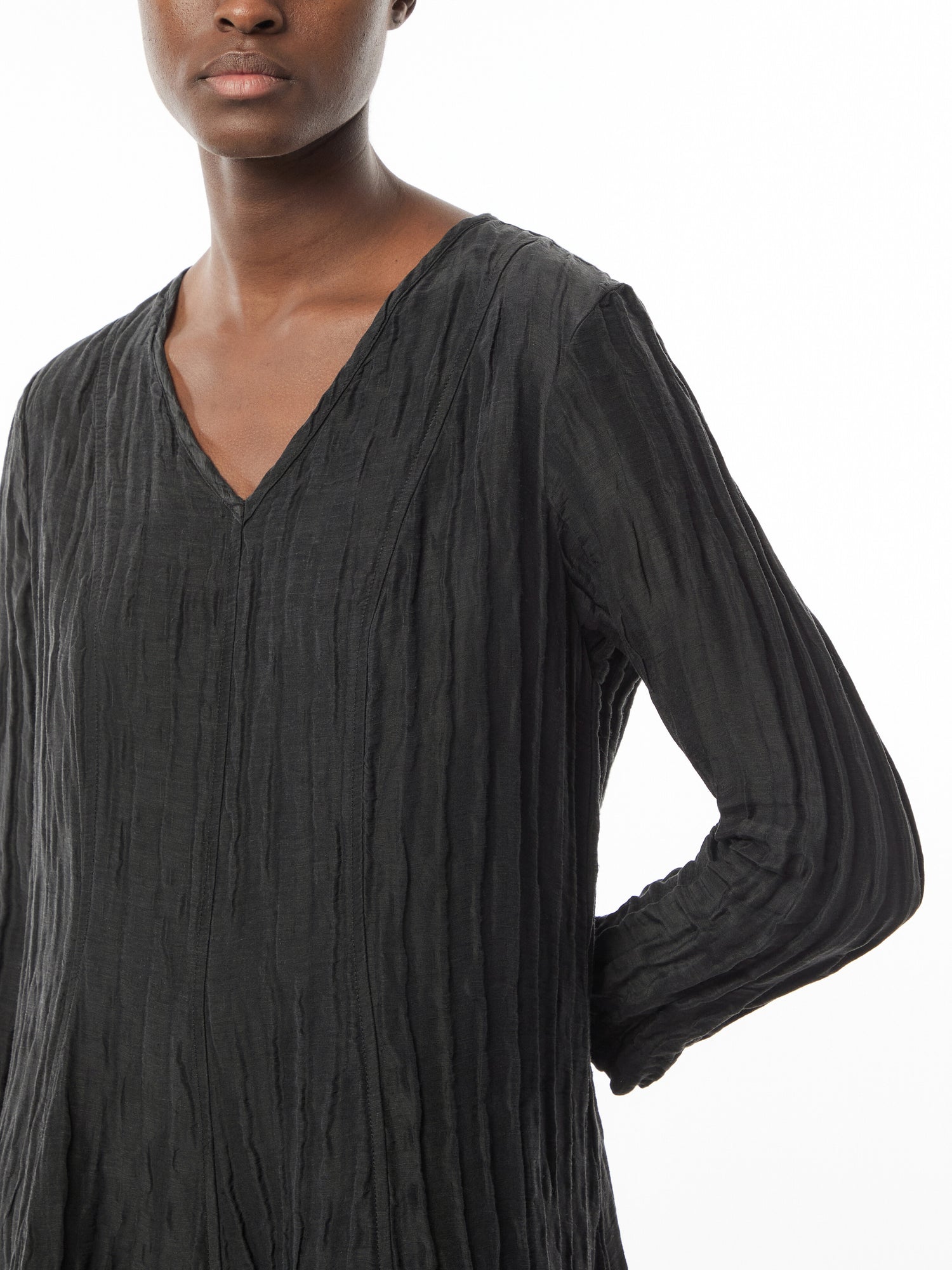 Crinkle V Neck Dress