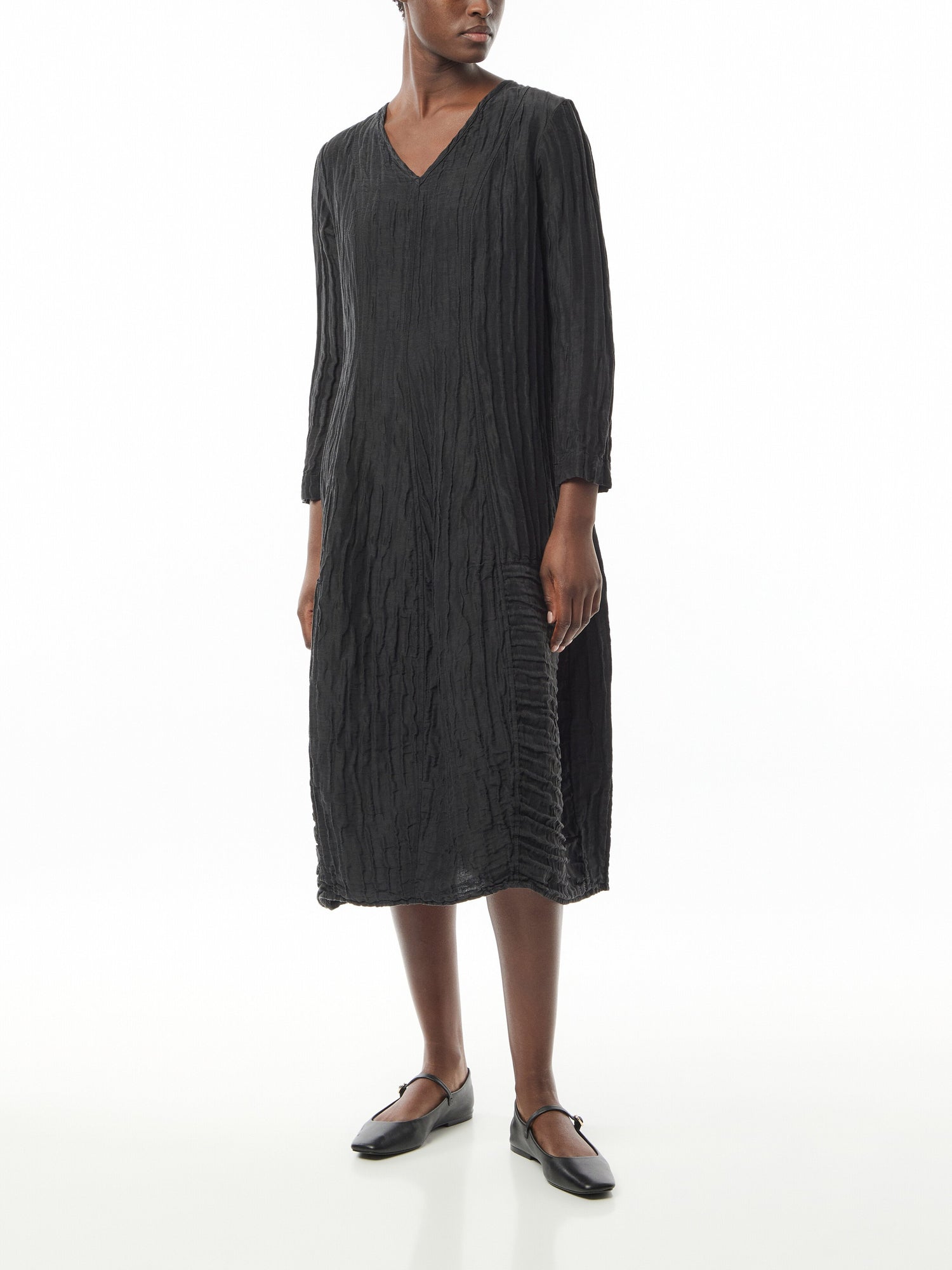 Crinkle V Neck Dress