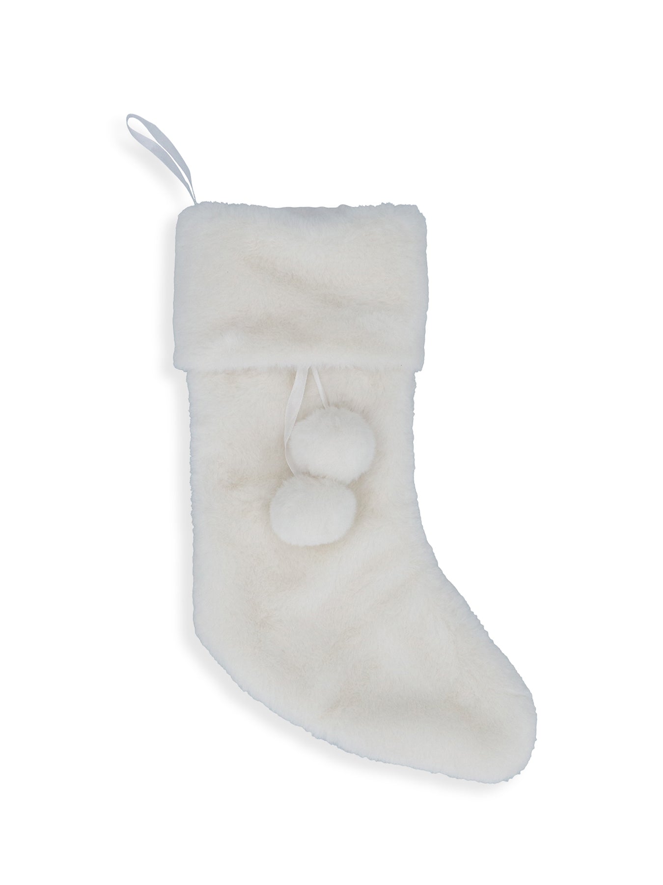 Faux Fur Stocking Poms Christmas Decoration White