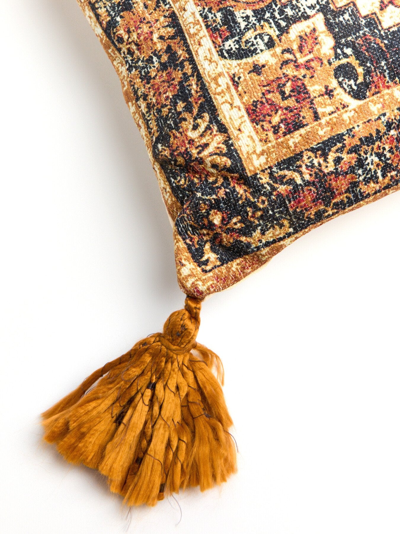 Mustard Traditional Filled Cushion with Pom Poms