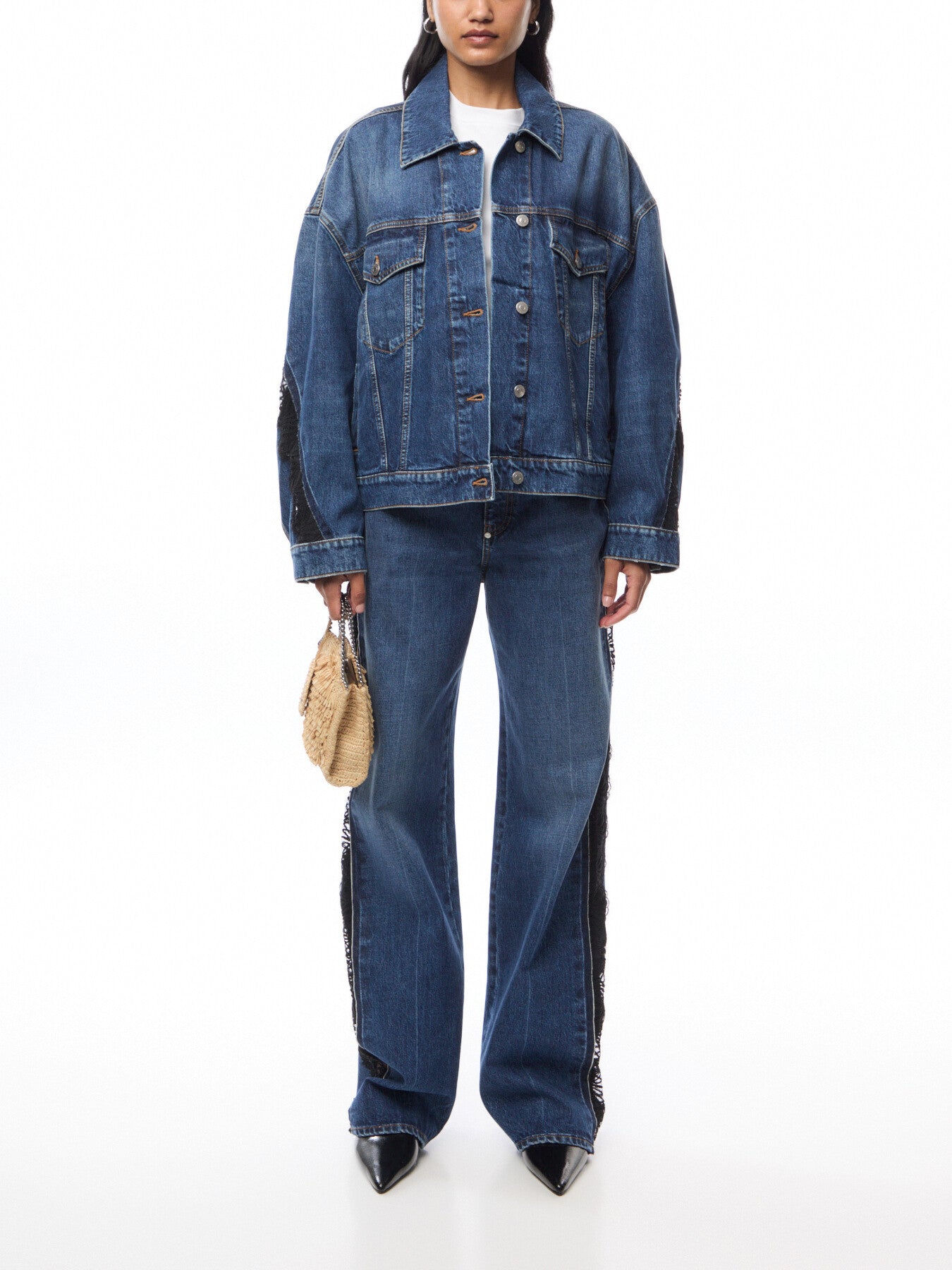 Lace-Insert Denim Jacket