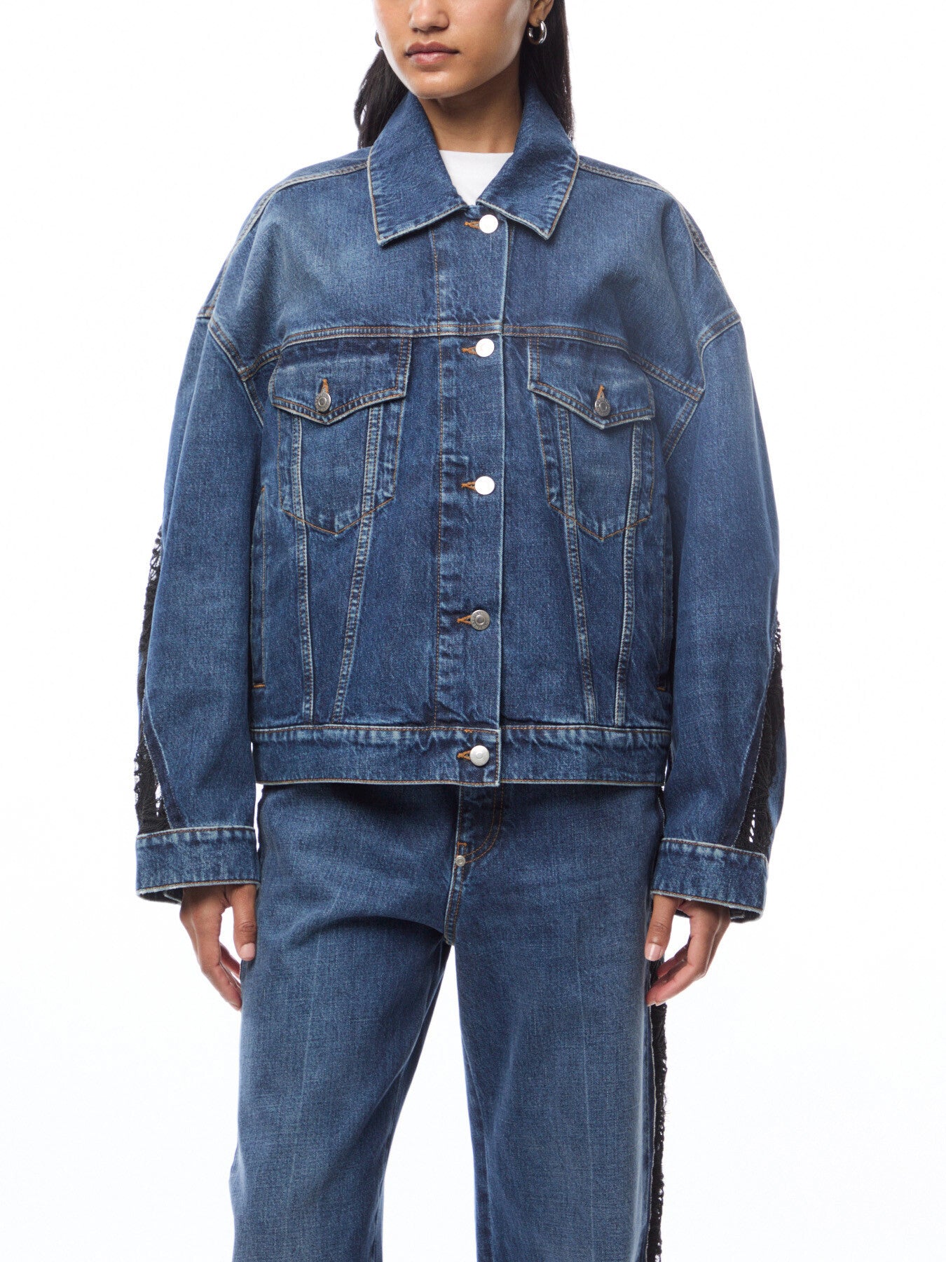 Lace-Insert Denim Jacket