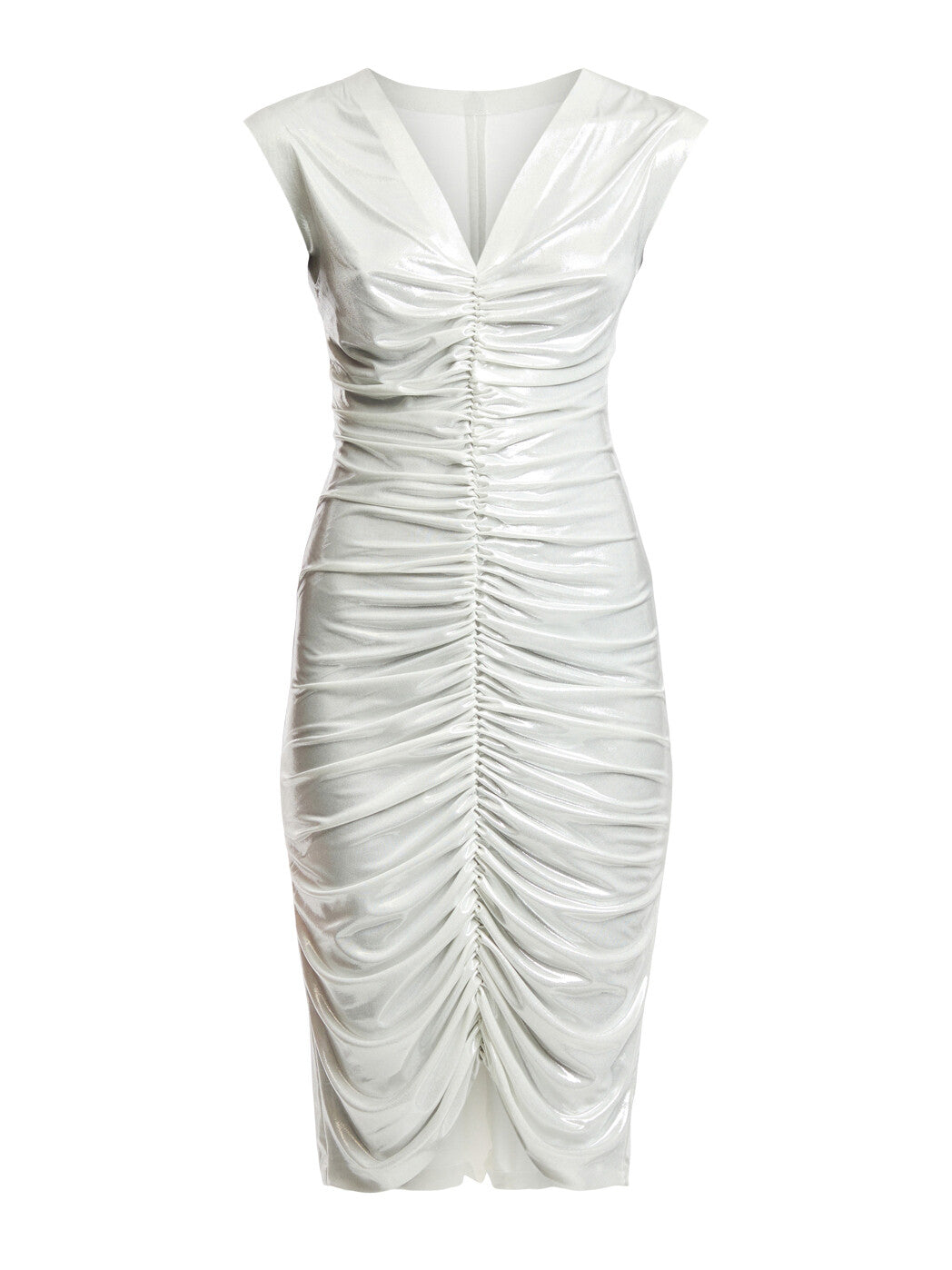 Sleeveless V-Neck Shirred Dress