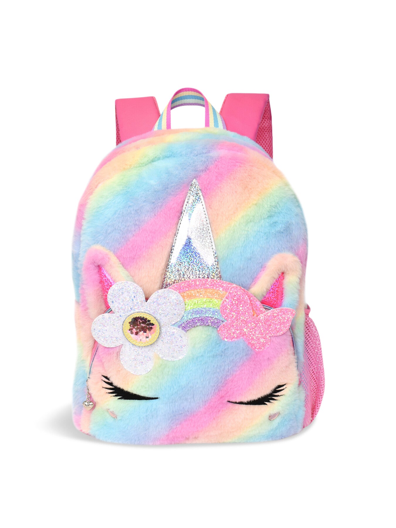 Gwen Daisy Rainbow Butterfly Crown Faux Fur Backpack Large