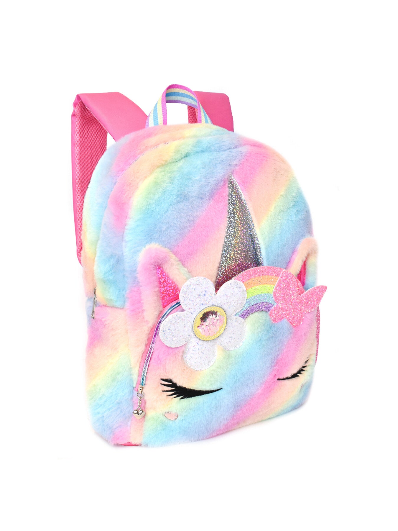 Gwen Daisy Rainbow Butterfly Crown Faux Fur Backpack Large
