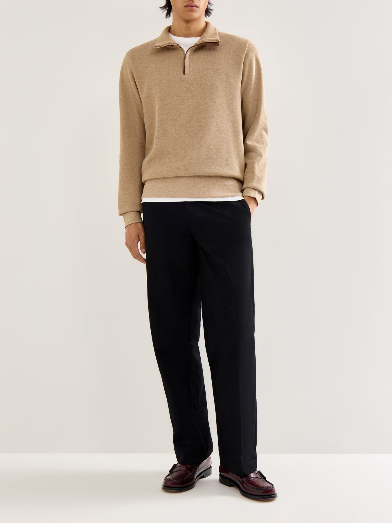 Sacker Rib Cotton Half Zip Khaki