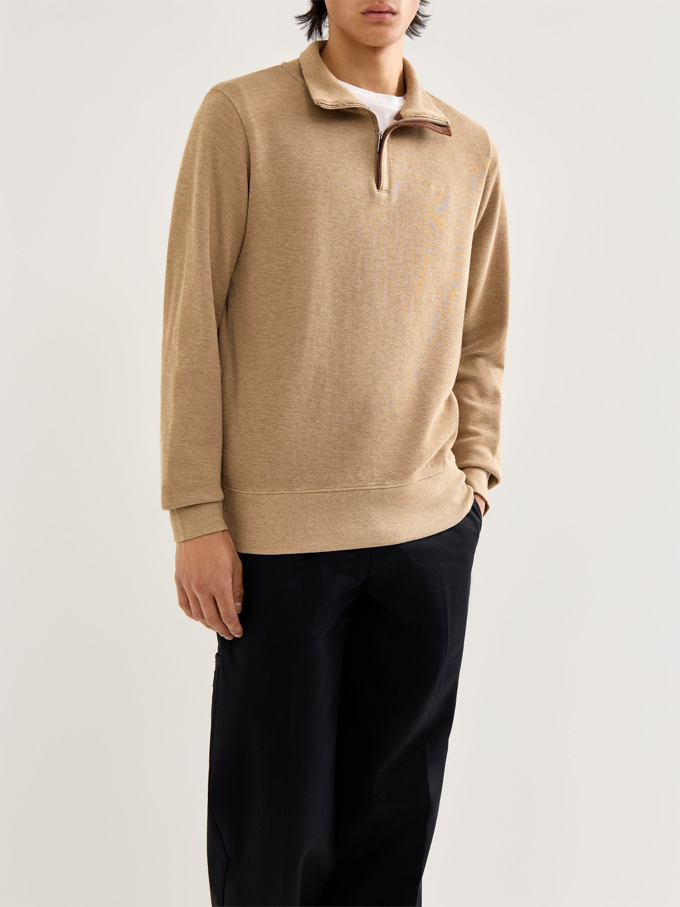 Sacker Rib Cotton Half Zip Khaki
