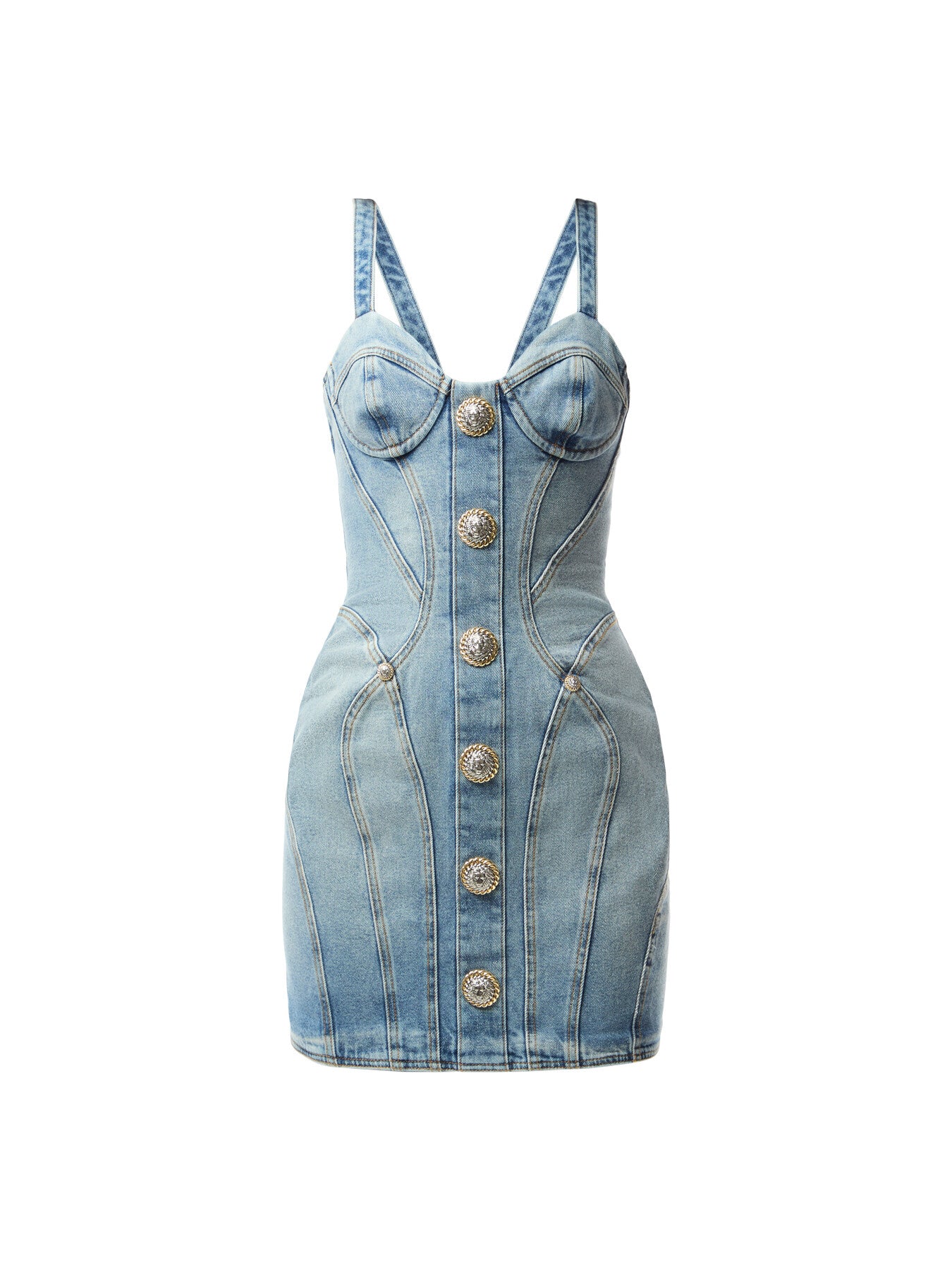 Buttoned Denim Short Dress