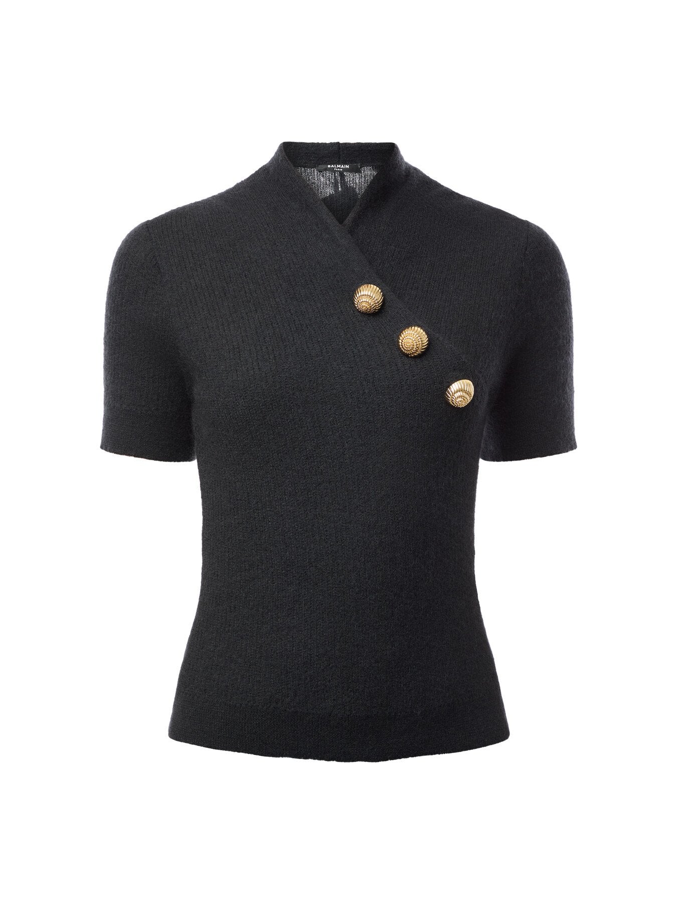 Short Sleeve Buttoned Cross Collar Top
