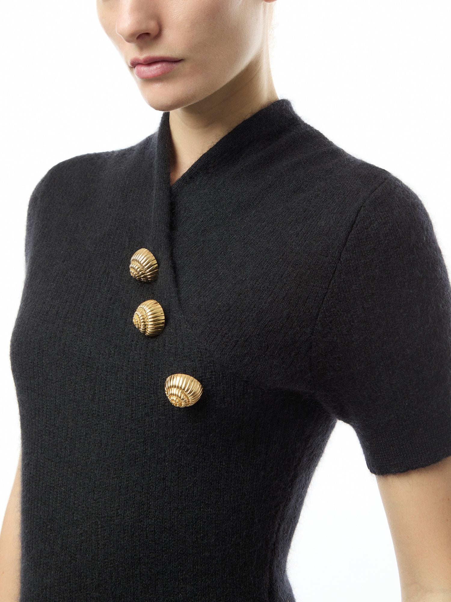 Short Sleeve Buttoned Cross Collar Top