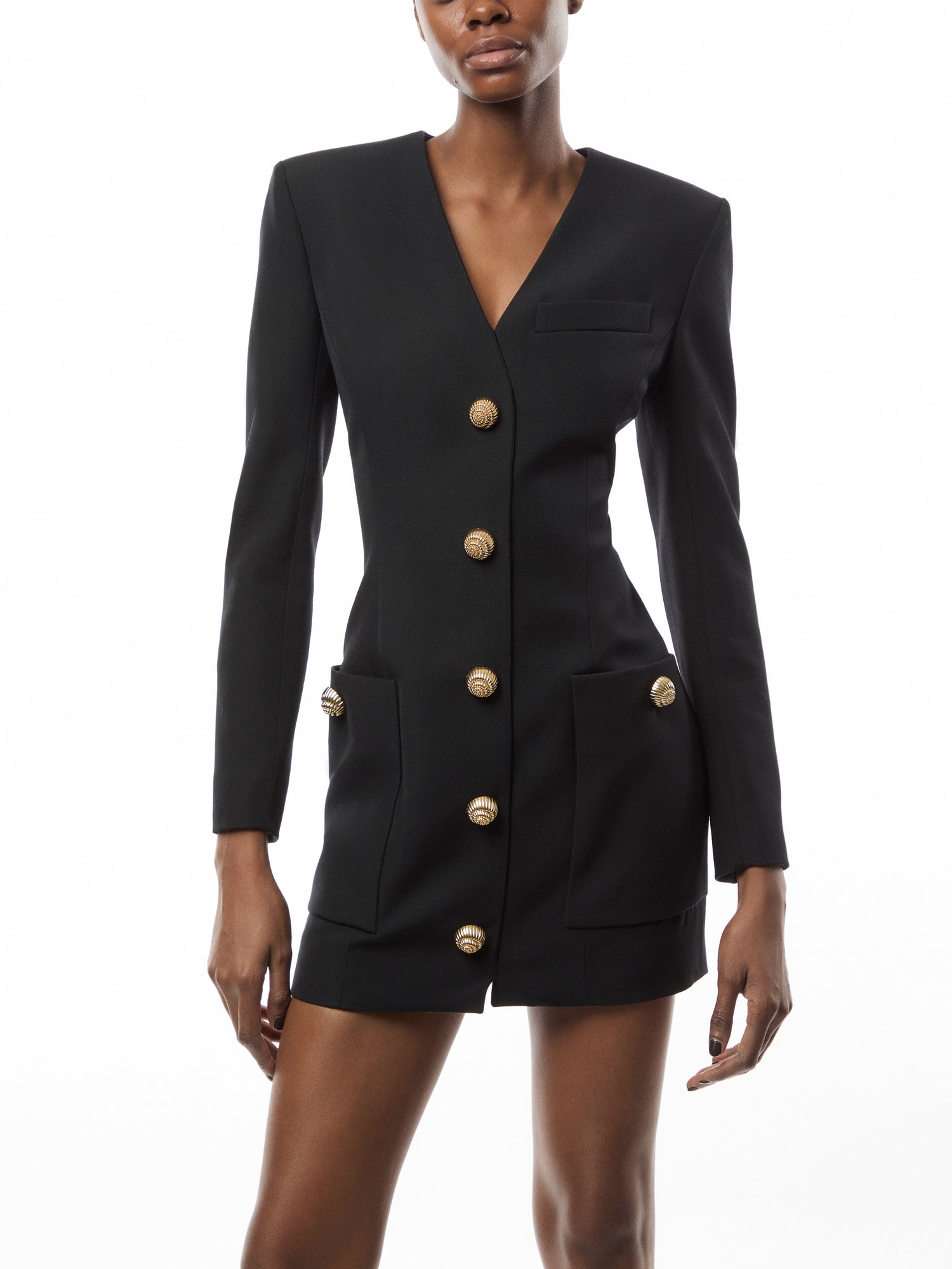Long Sleeve Buttoned Tailored Mini Dress