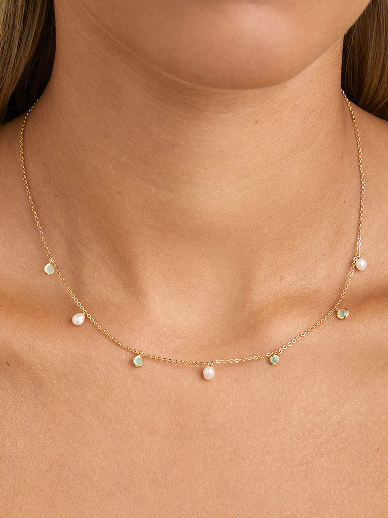 Stone and Pearl Charm Necklace