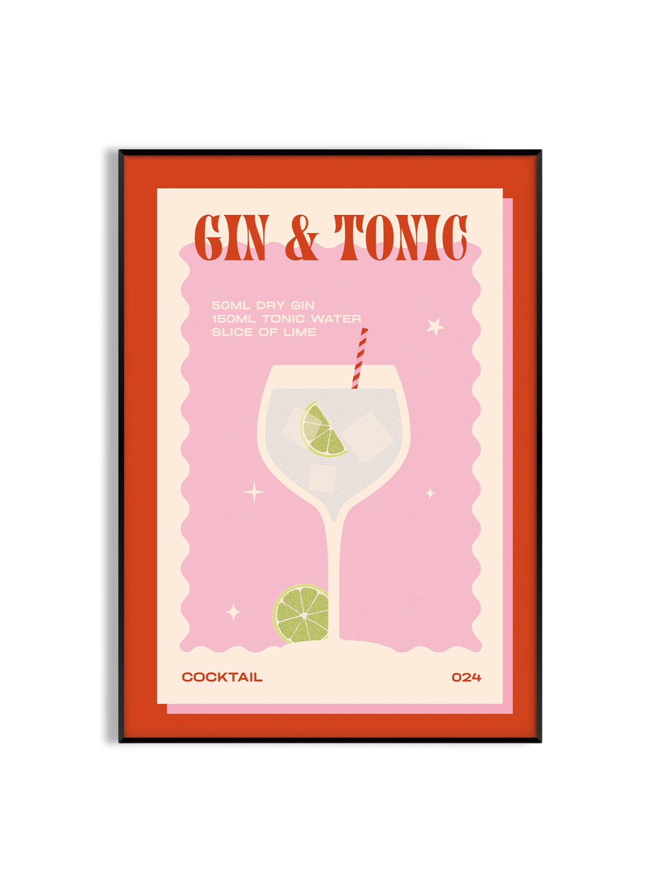 Gin Tonic Red A3 Print