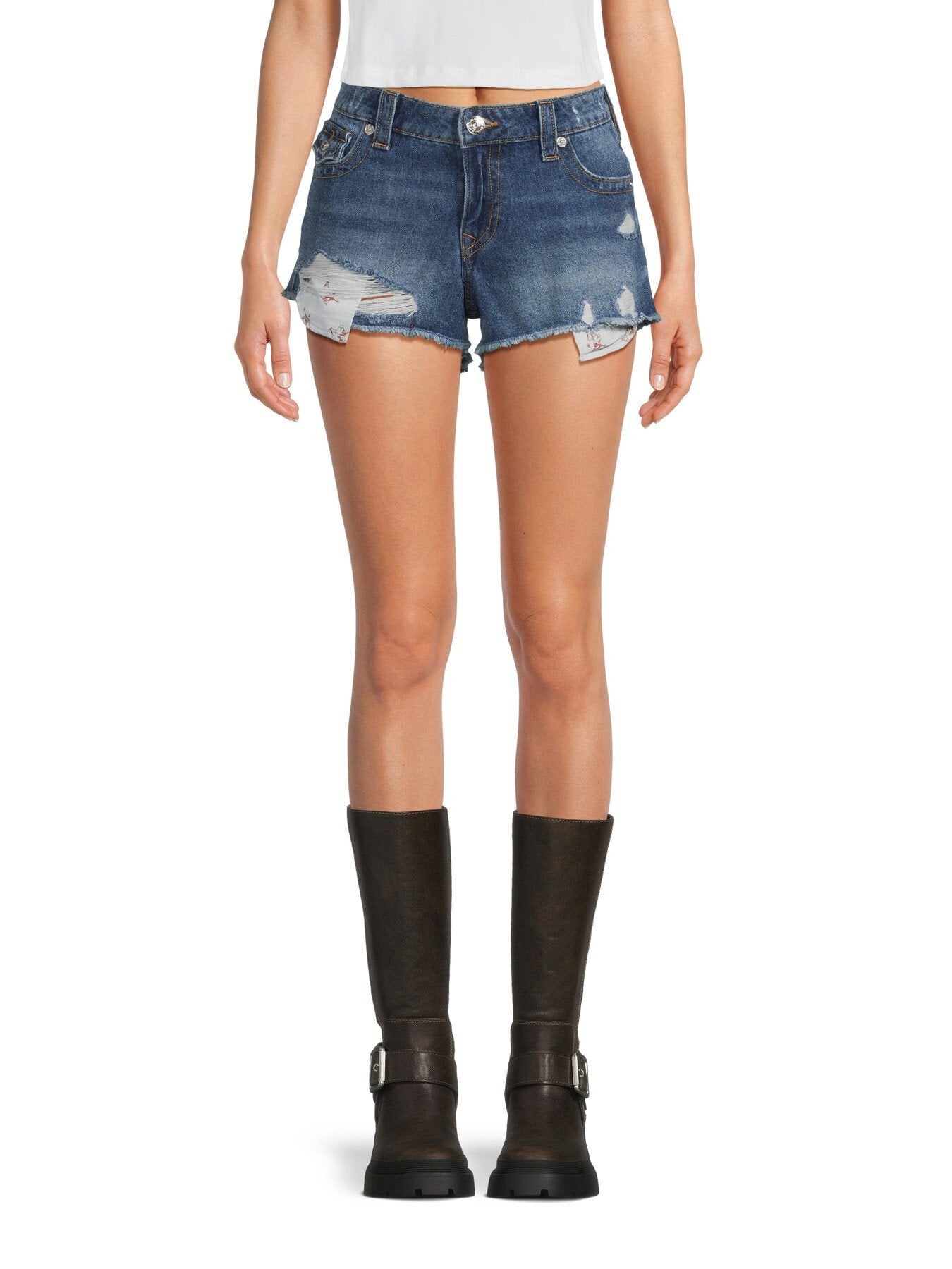 Distressed Buddha Pocket Booty Shorts