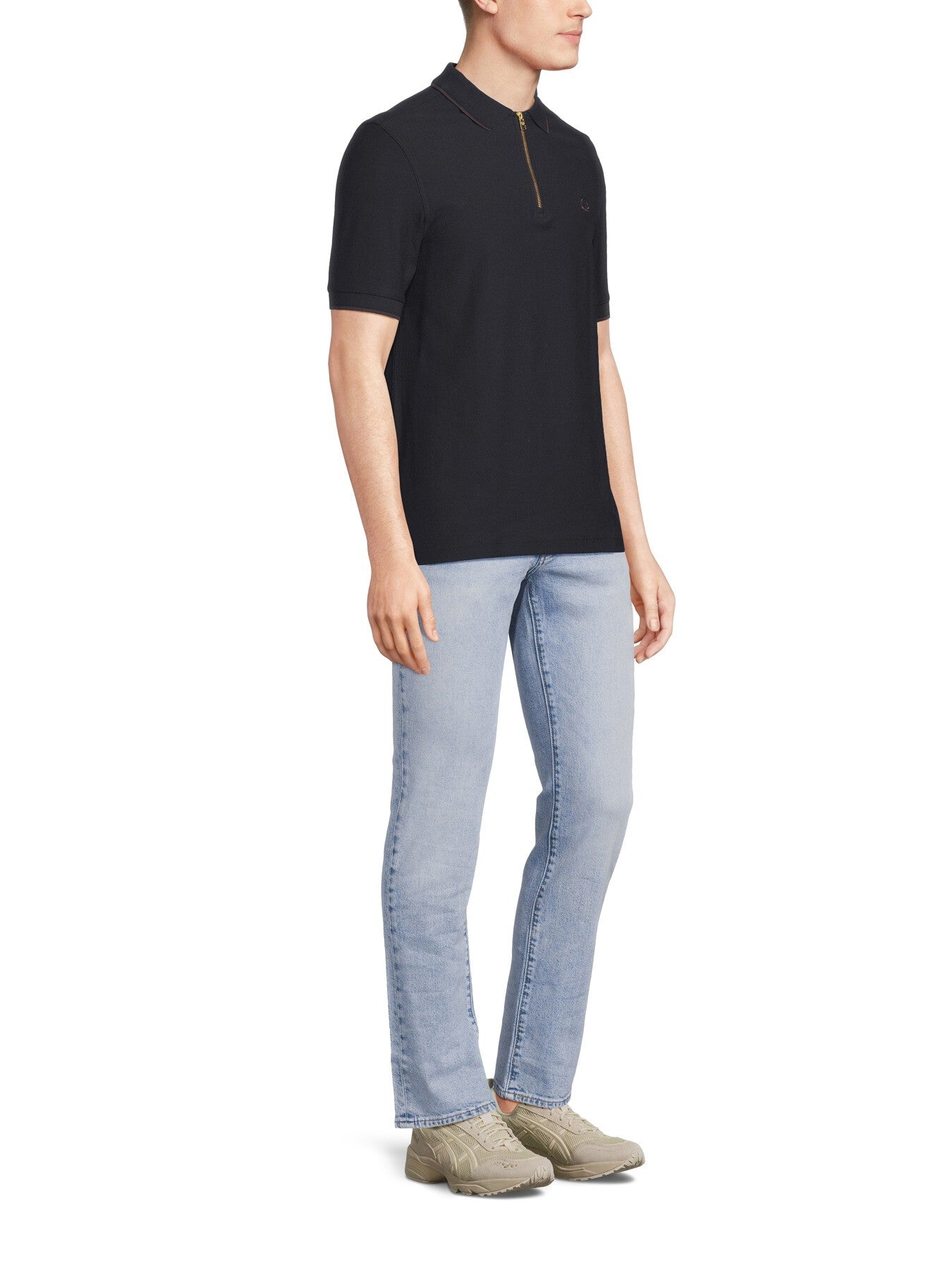 Crepe Pique Zip Neck Polo Shirt