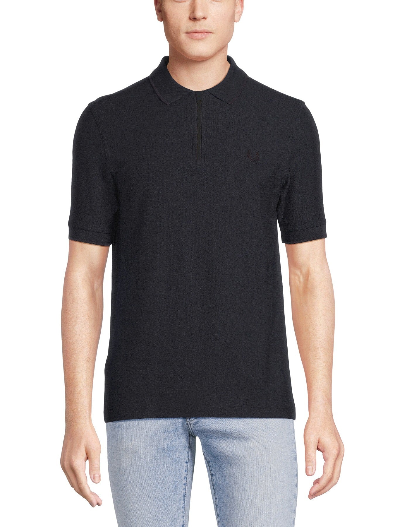 Crepe Pique Zip Neck Polo Shirt