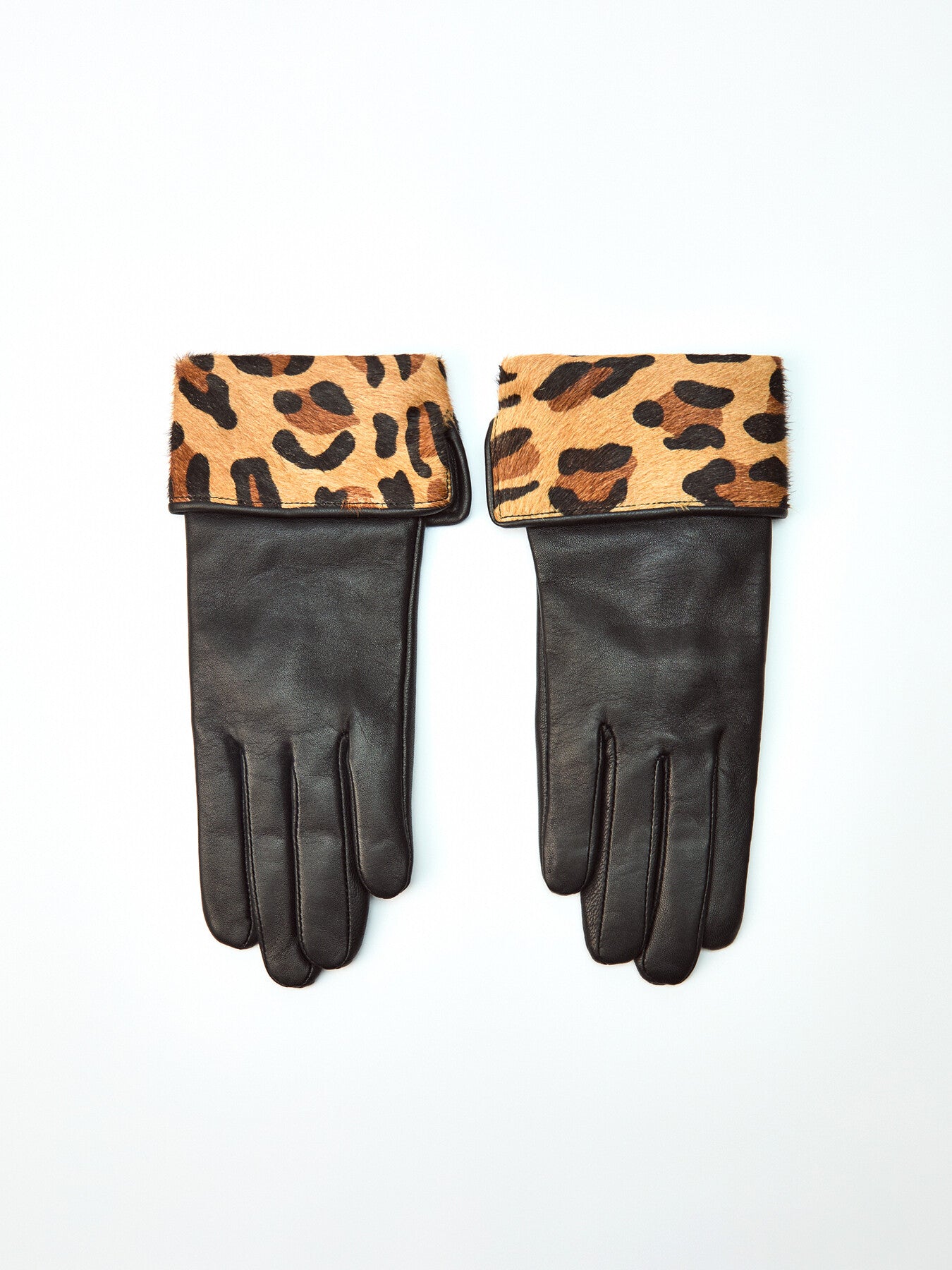 Maya Women’s Lined Leather Gloves with Ponyskin Leopard Print Cuffs