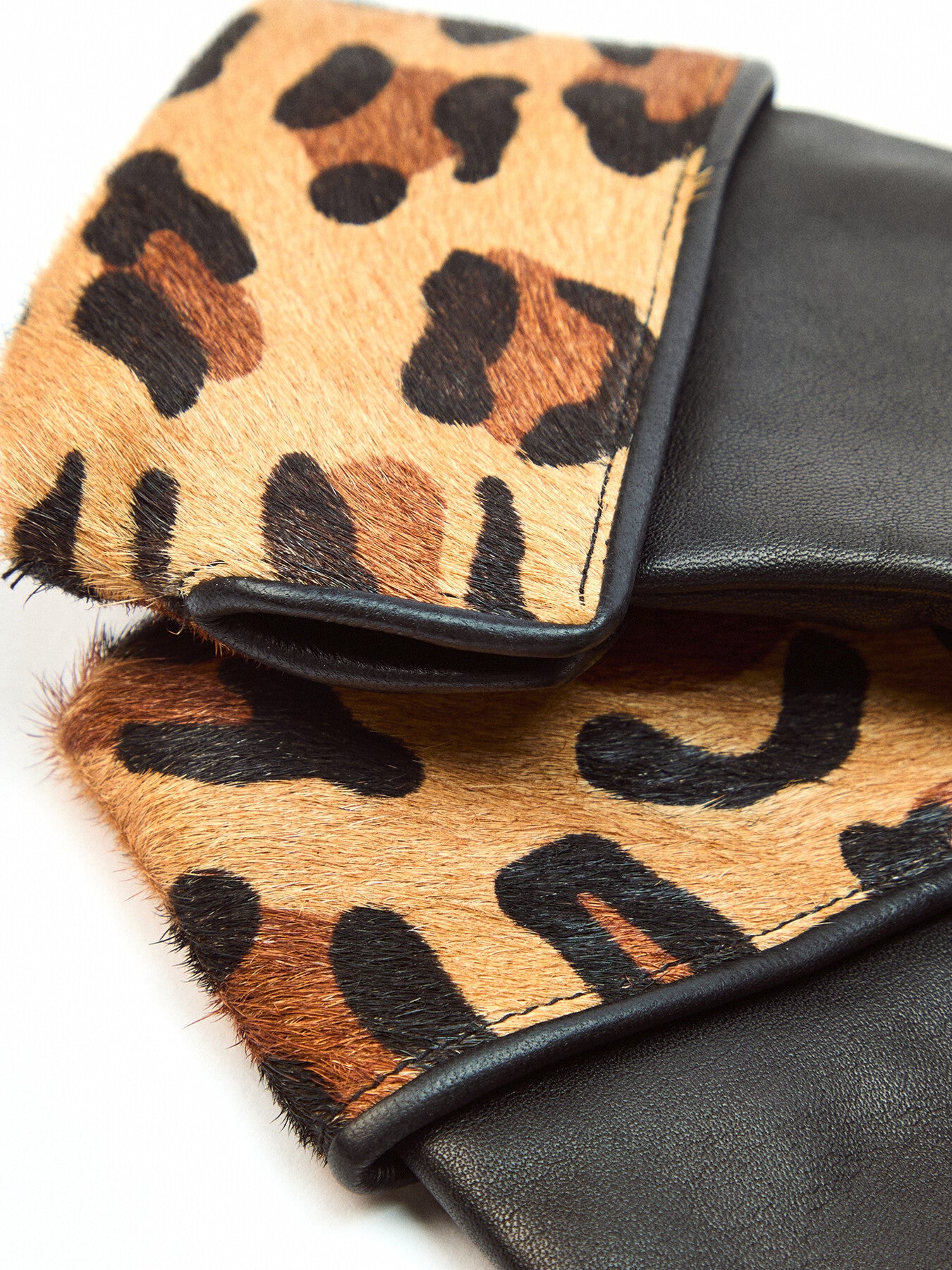 Maya Women’s Lined Leather Gloves with Ponyskin Leopard Print Cuffs