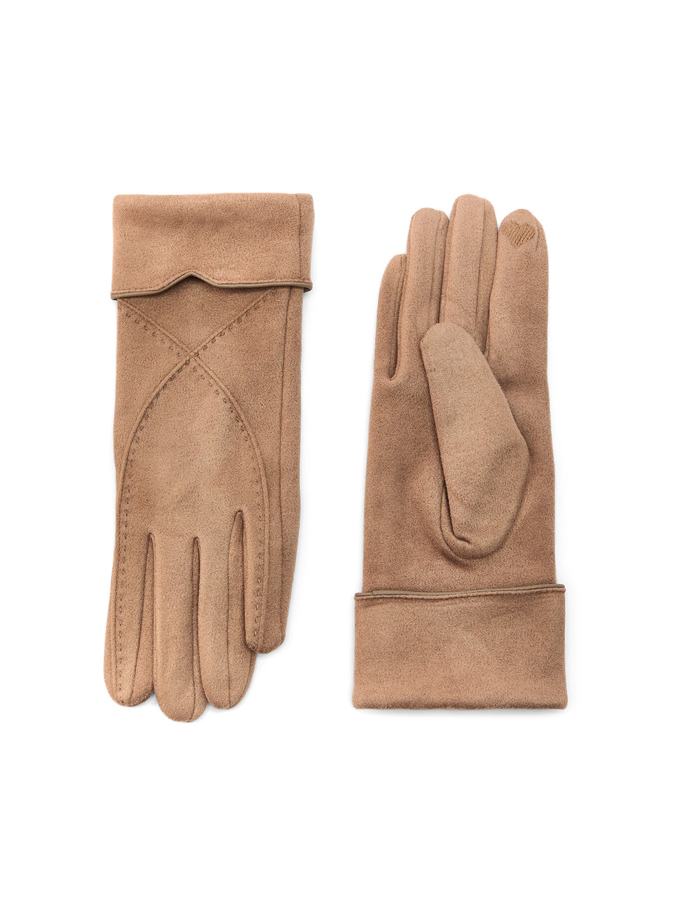 Touchscreen Velour-Lined Faux Suede Gloves with Embroidery