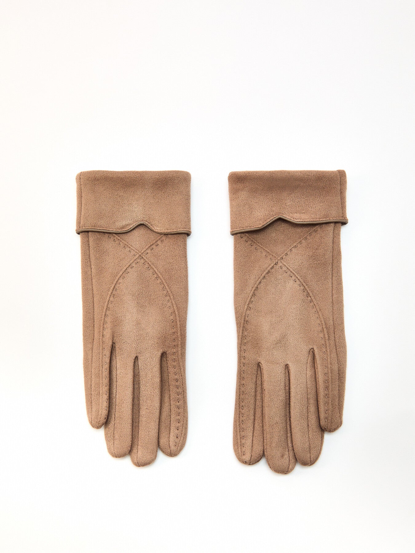 Touchscreen Velour-Lined Faux Suede Gloves with Embroidery