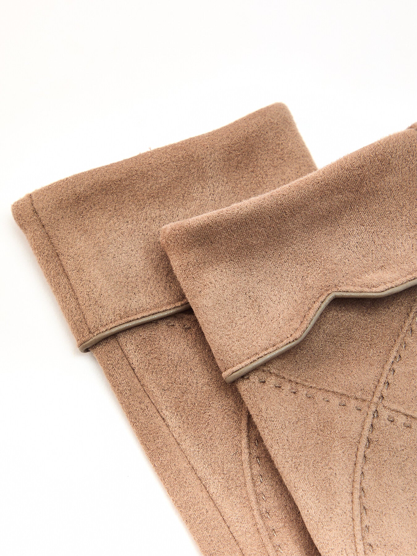 Touchscreen Velour-Lined Faux Suede Gloves with Embroidery