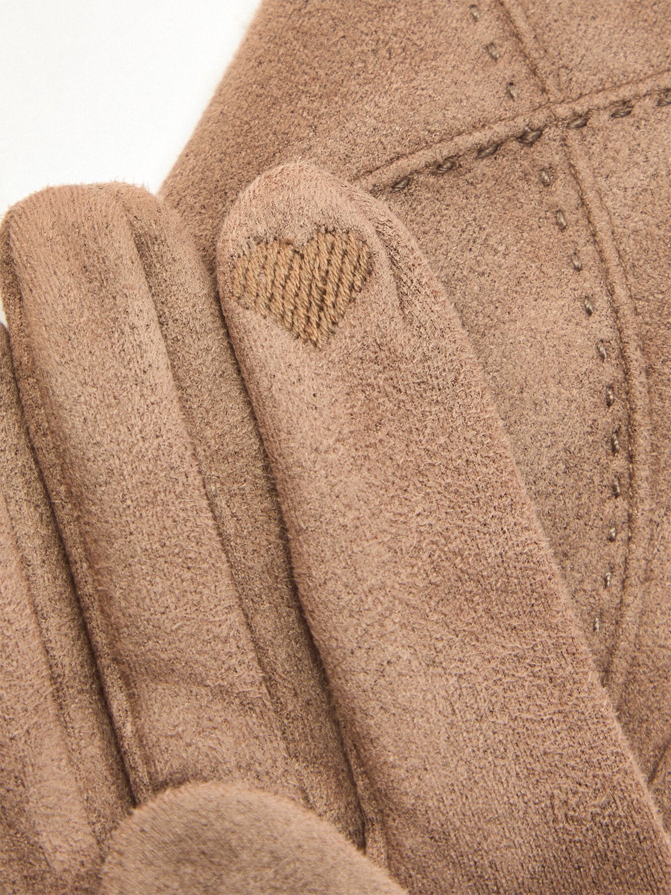 Touchscreen Velour-Lined Faux Suede Gloves with Embroidery