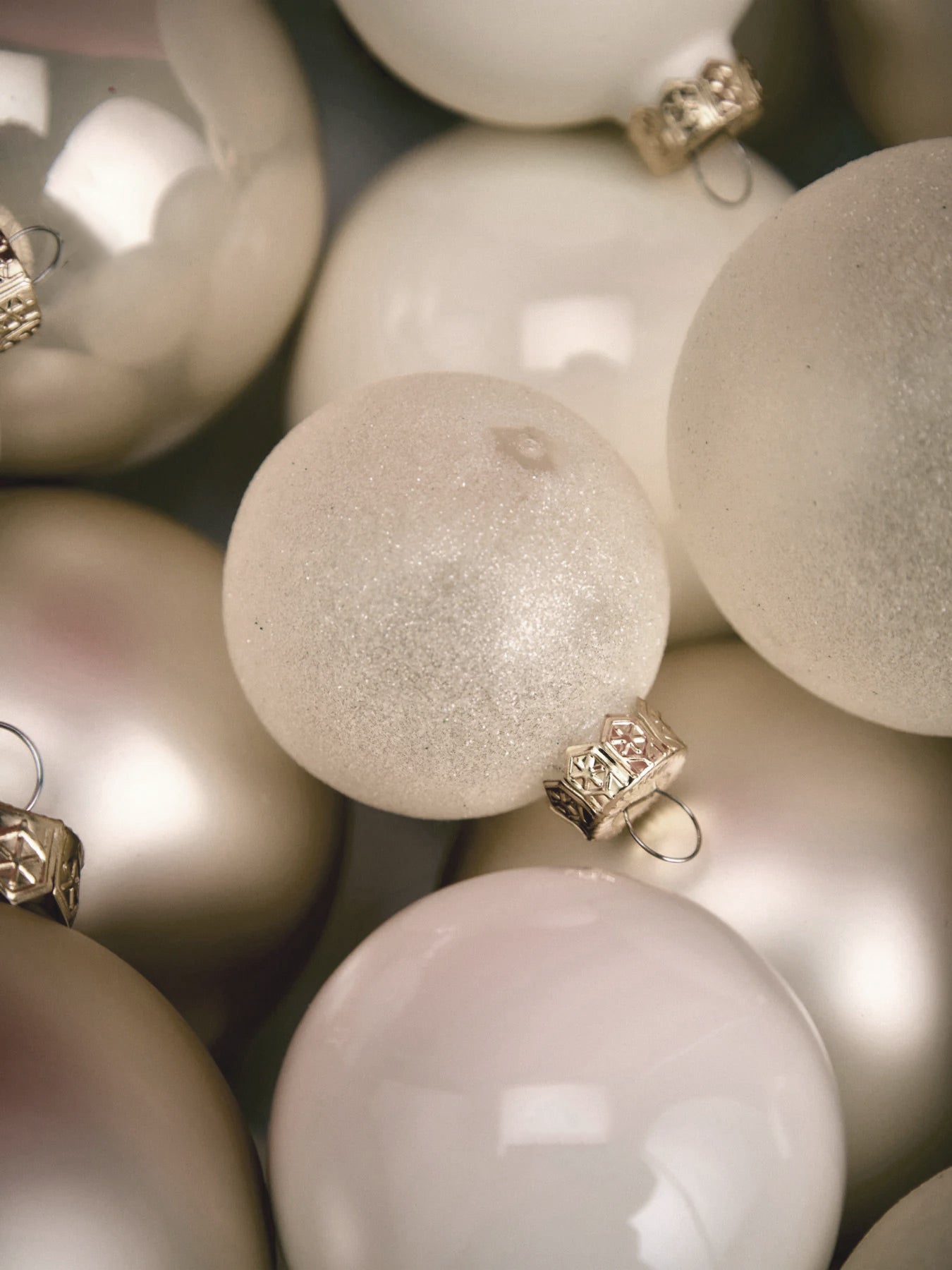 White Glass Mixed Finish Baubles Pack of 42