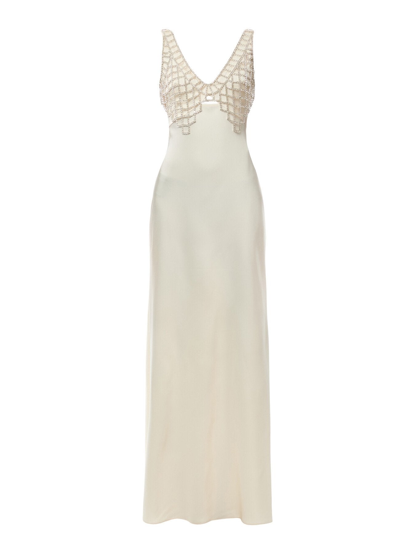 Cream Satin Diamante Bralette Maxi Dress