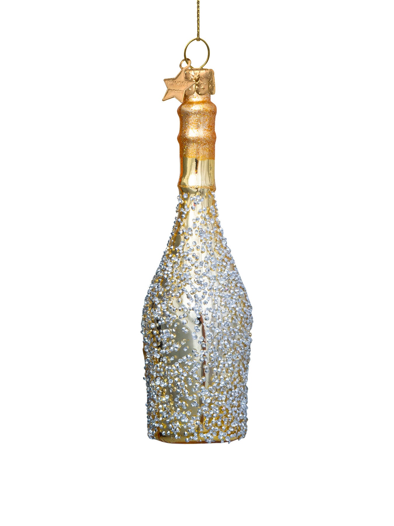 Ornament Gold Champagne Bottle With Diamonds 16cm