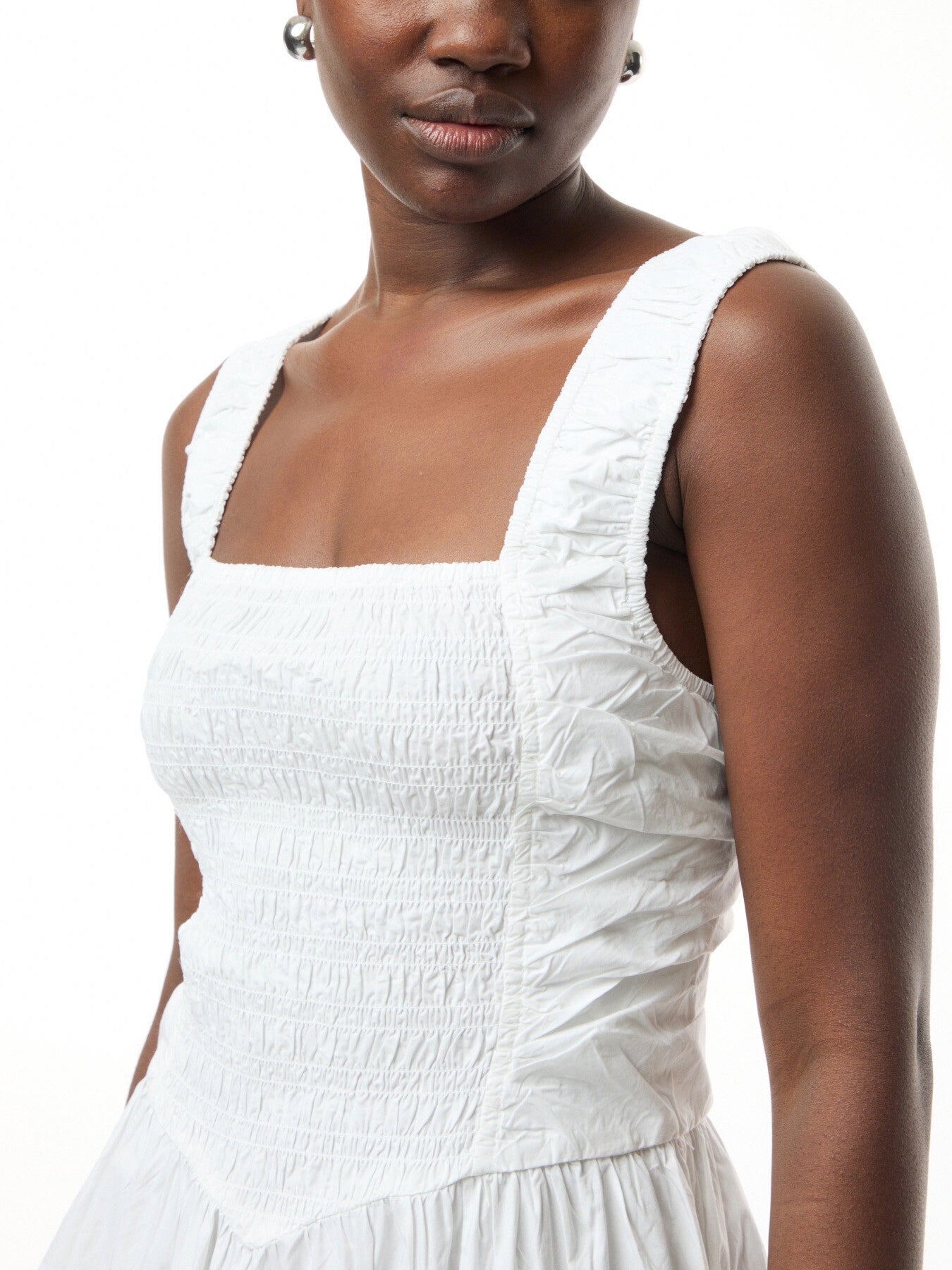Cotton Poplin Midi Strap Smock Dress
