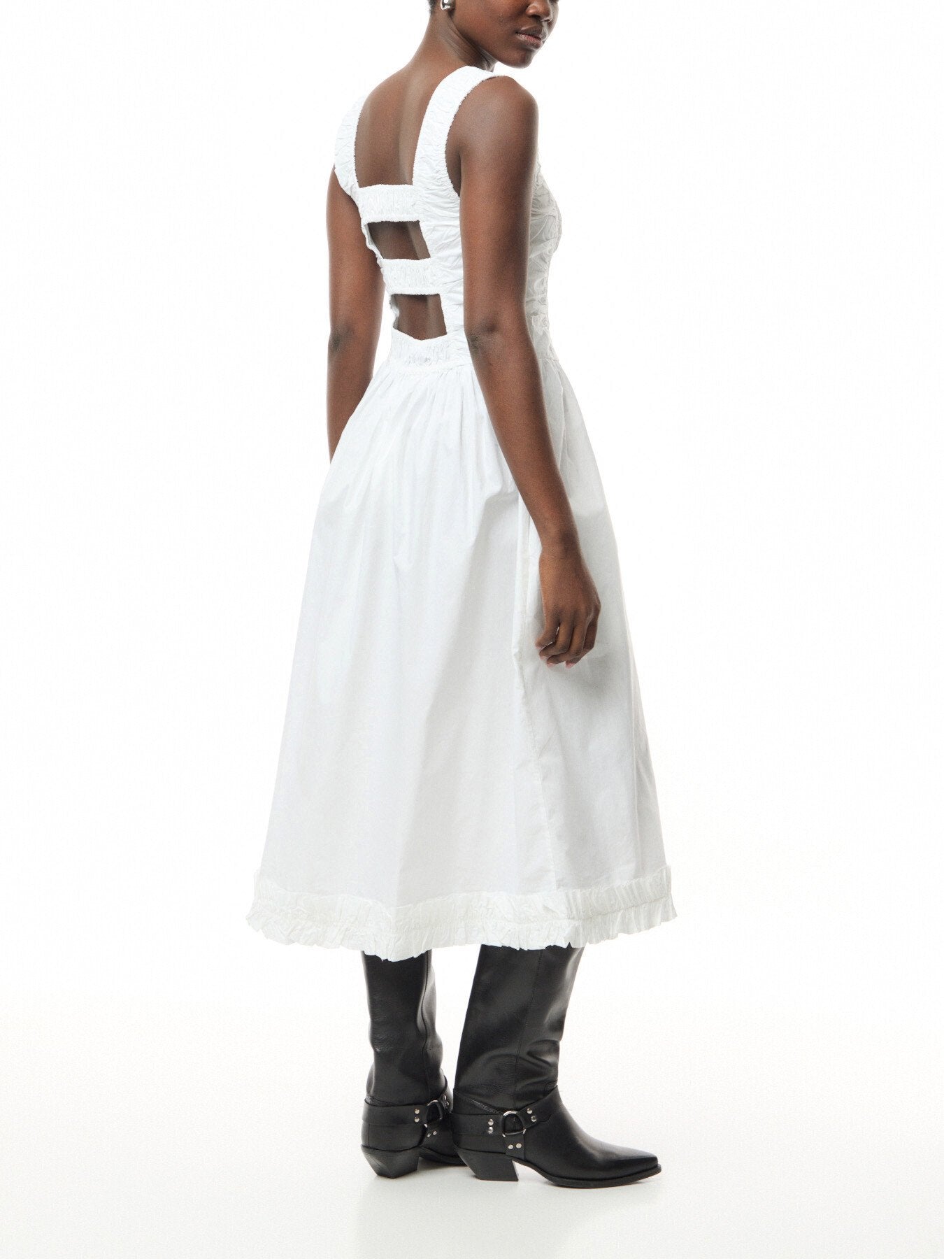 Cotton Poplin Midi Strap Smock Dress