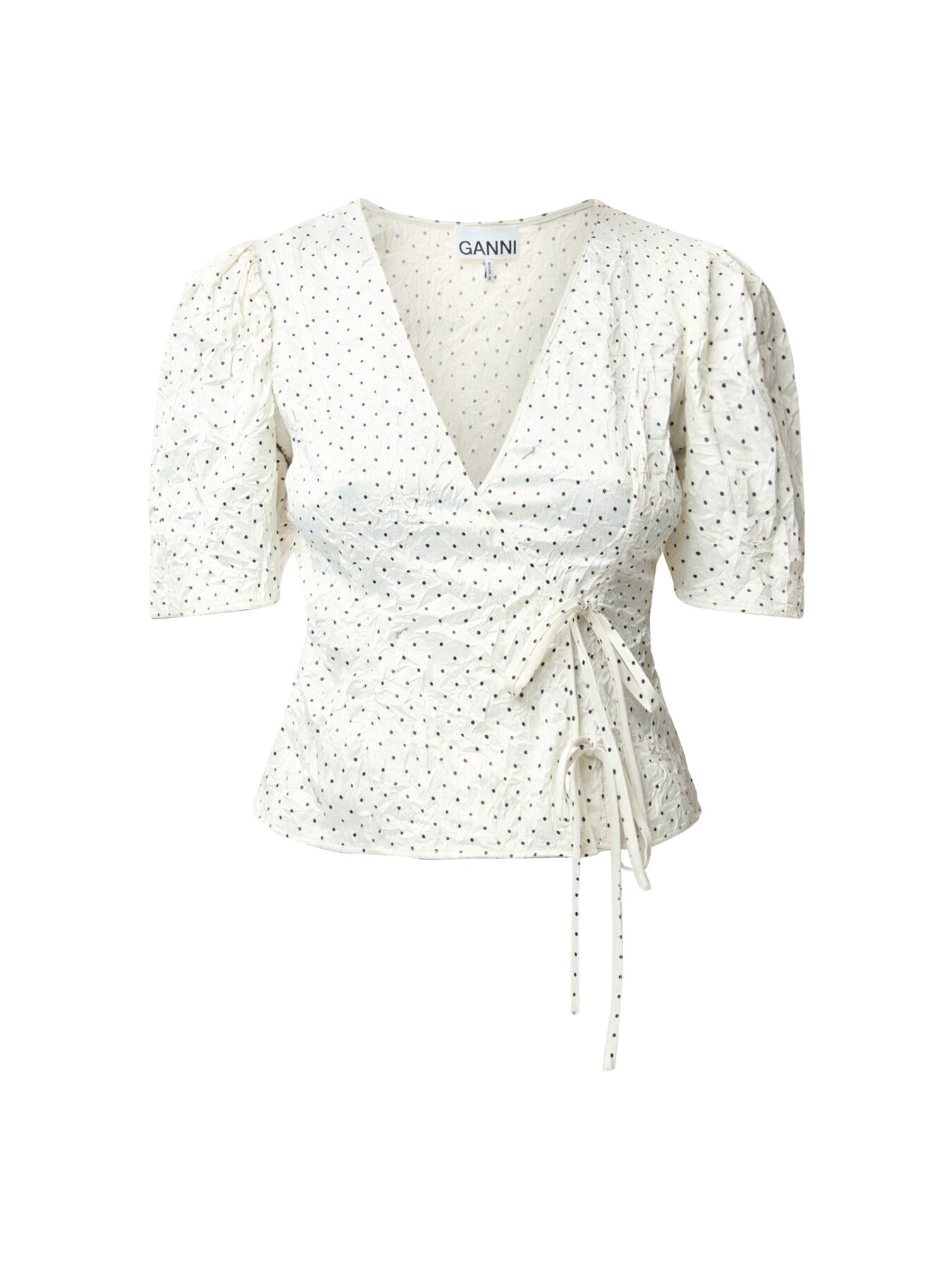 Dotted Crinkled Satin Wrap Blouse