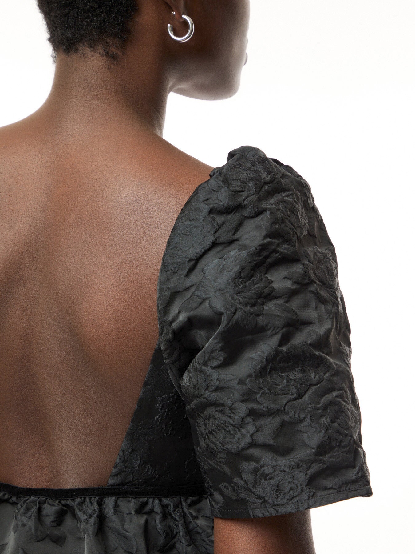 Botanical Jacquard Open-back Mini Dress