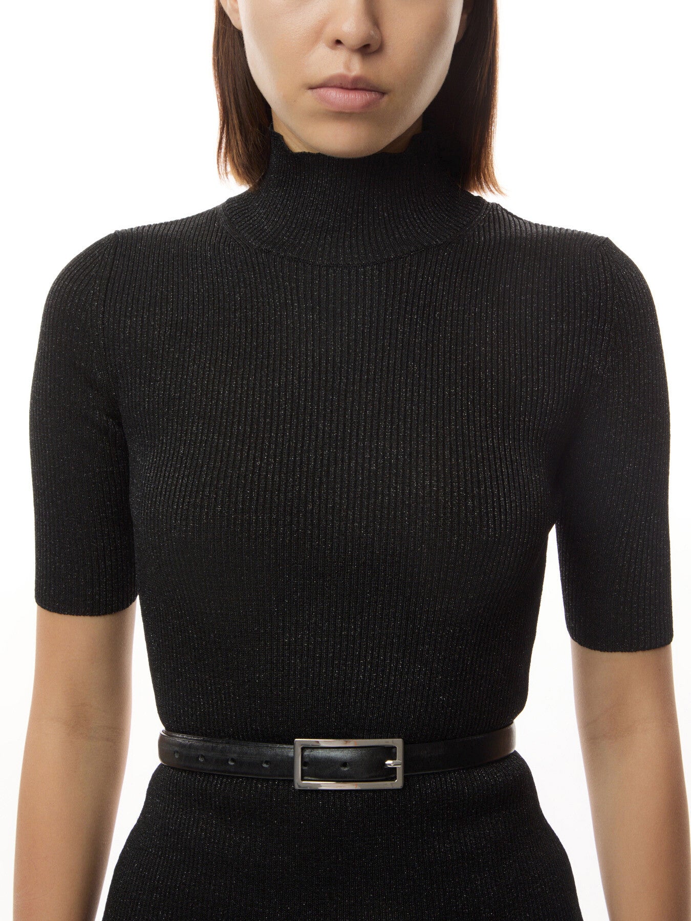 Glitter-Effect Viscose Short-Sleeved Turtleneck